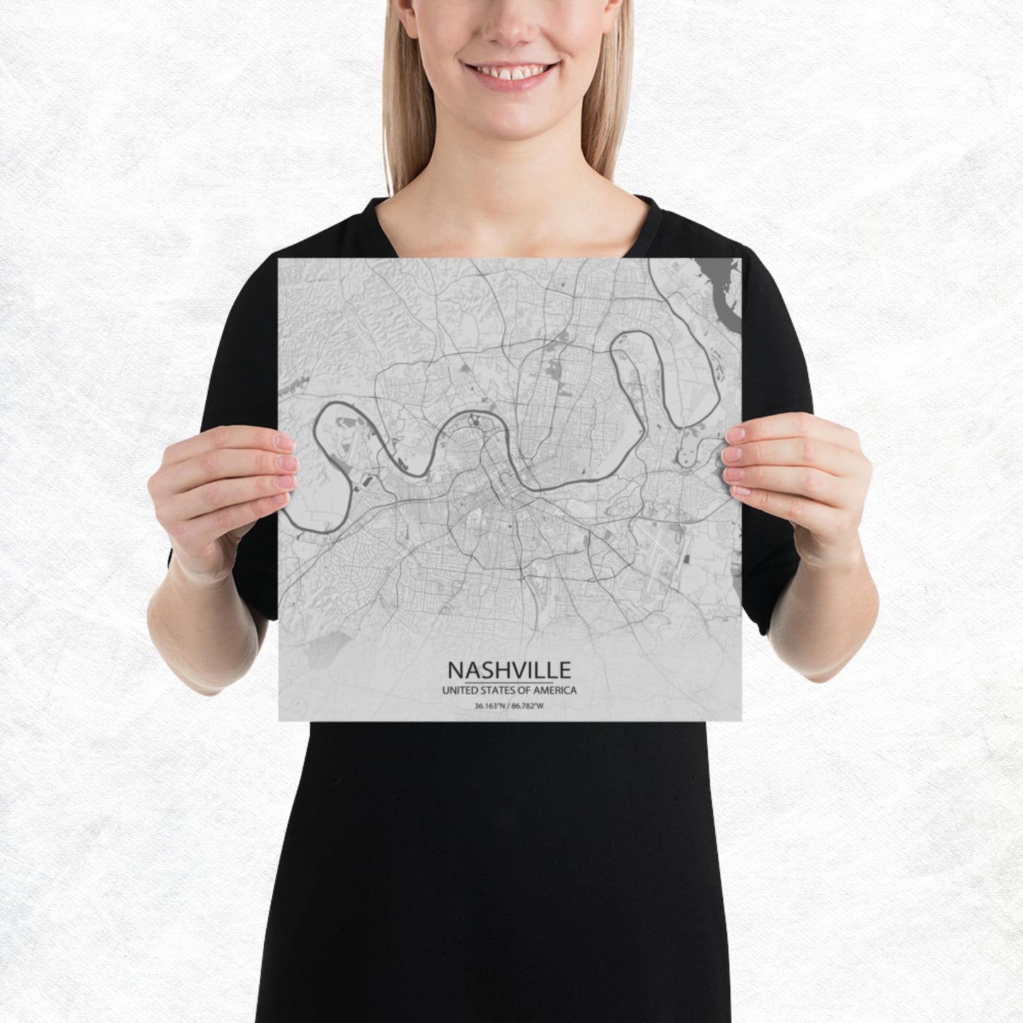 Nashville Light Grey Paper Map
