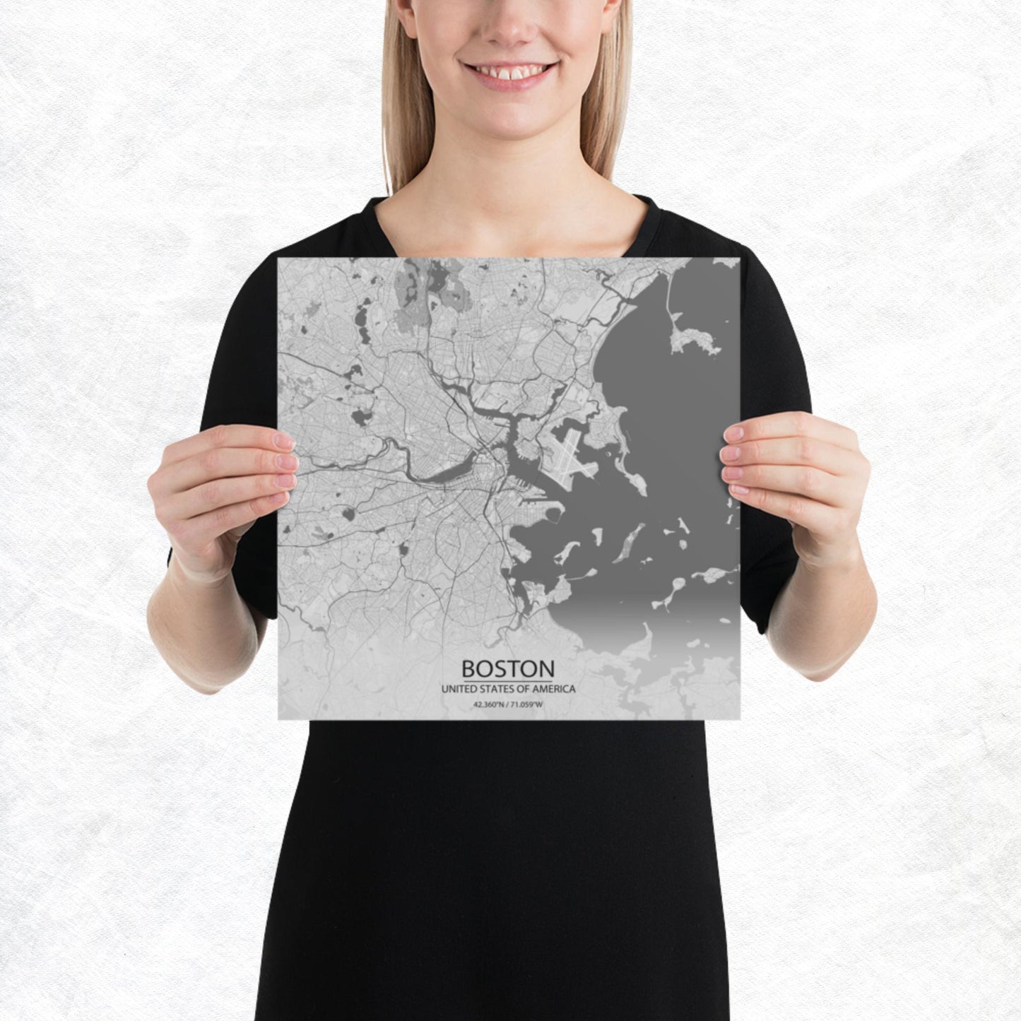 Boston Light Grey Paper Map