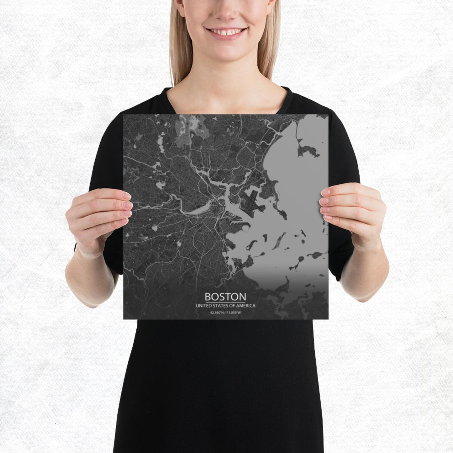 Boston Dark Grey Paper Map
