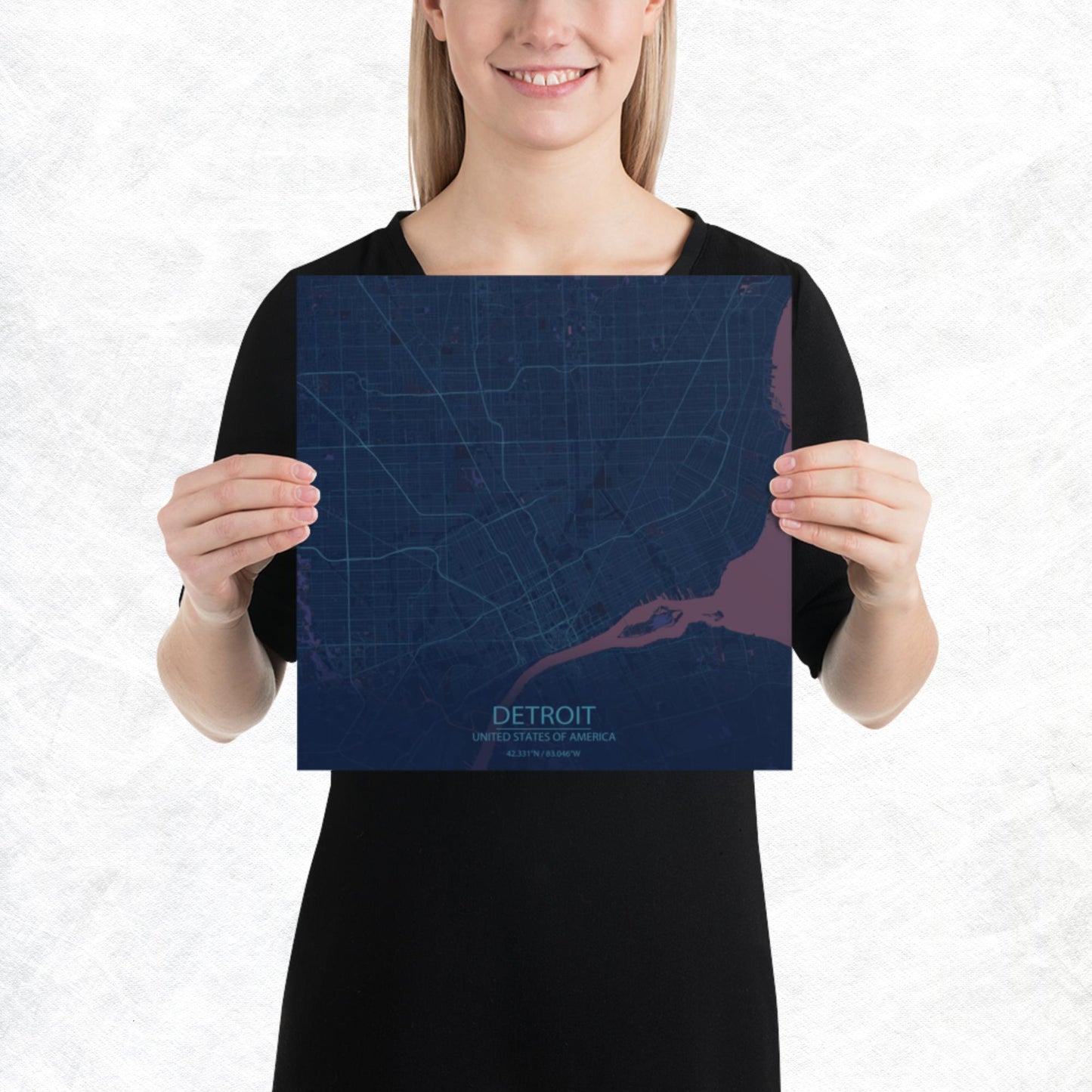 Detroit Blue and Purple Paper Map