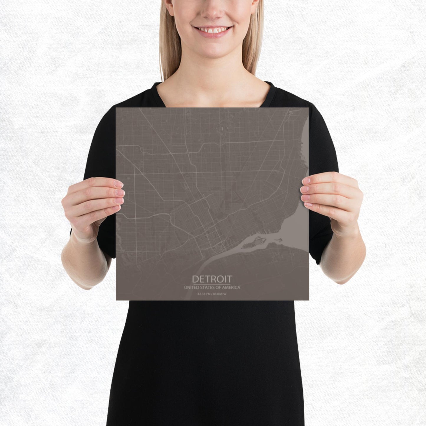 Detroit Brown and Grey Paper Map