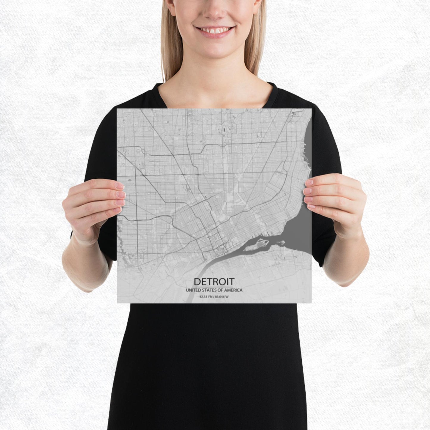 Detroit Light Grey Paper Map