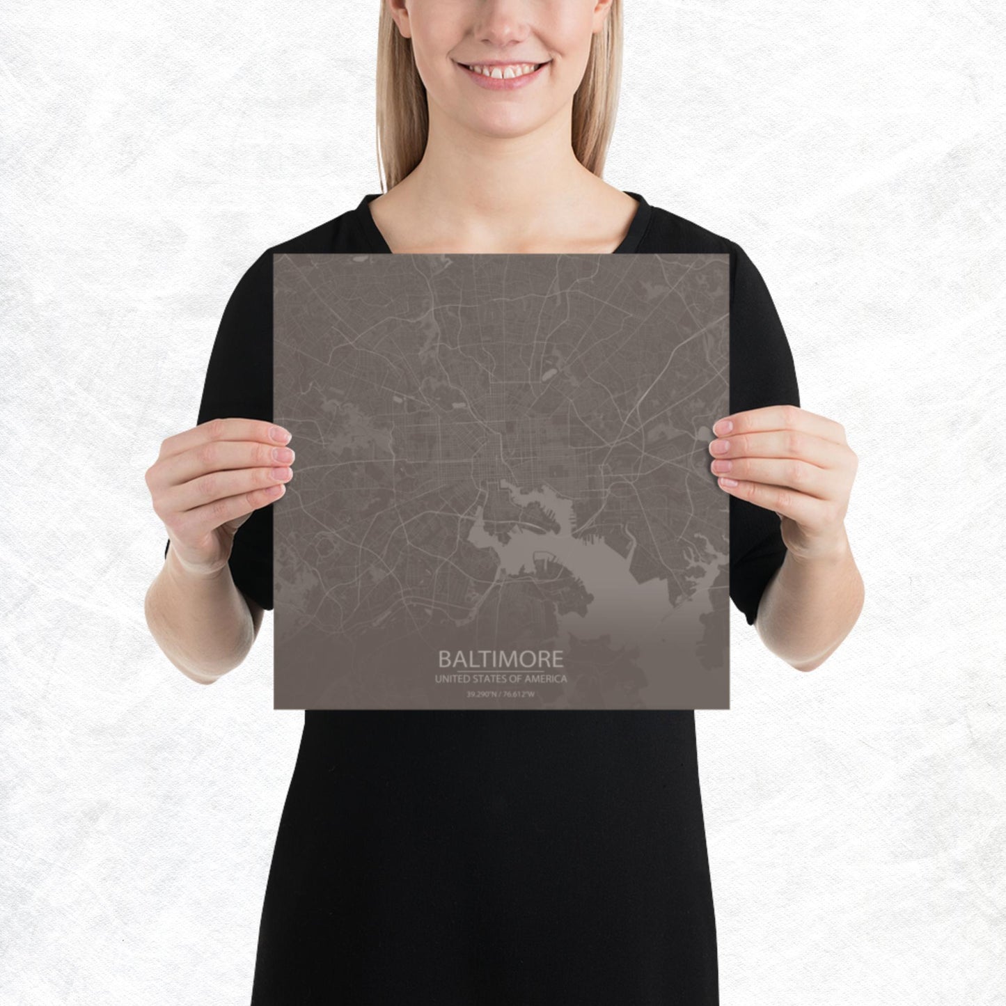 Baltimore Brown and Grey Paper Map