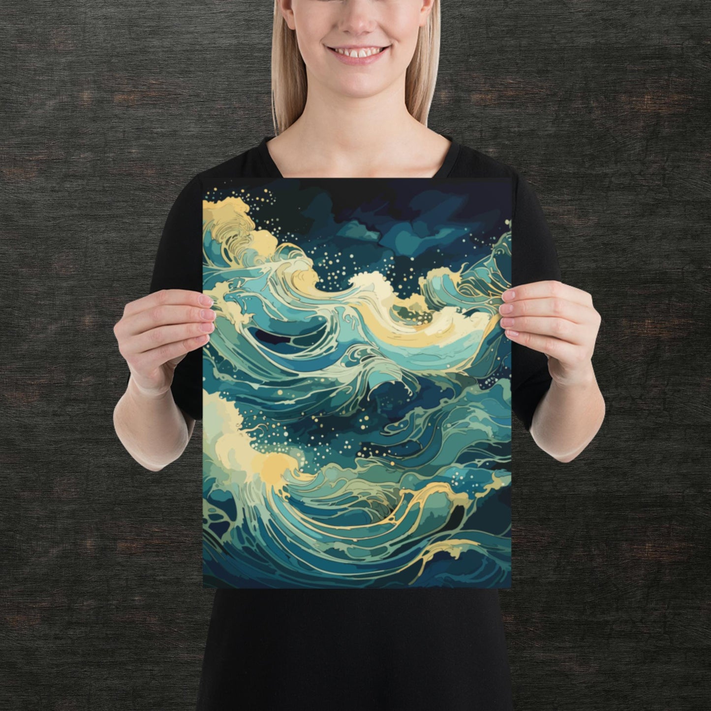 Nighttime Ocean Waves Paper Poster