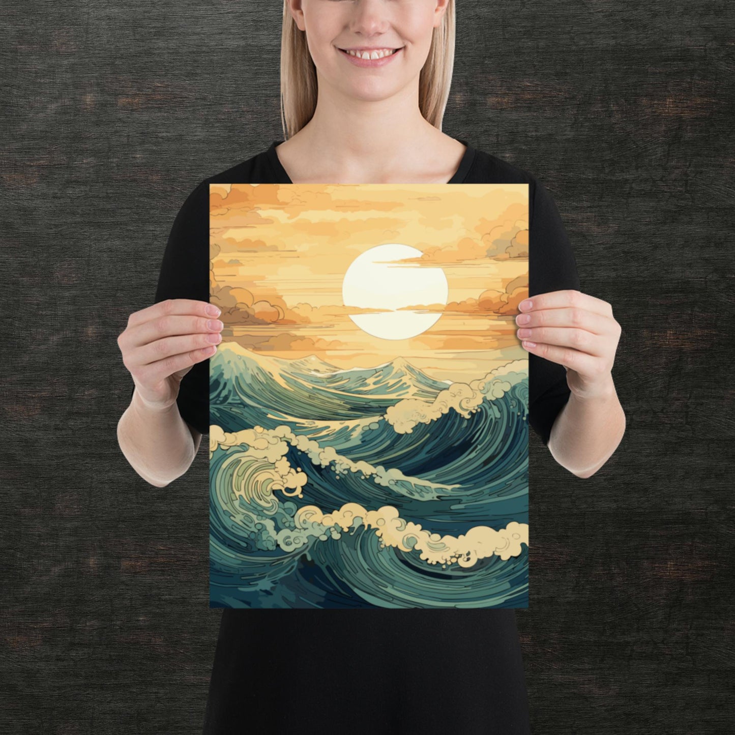 Wavy Sea Sunset Paper Poster