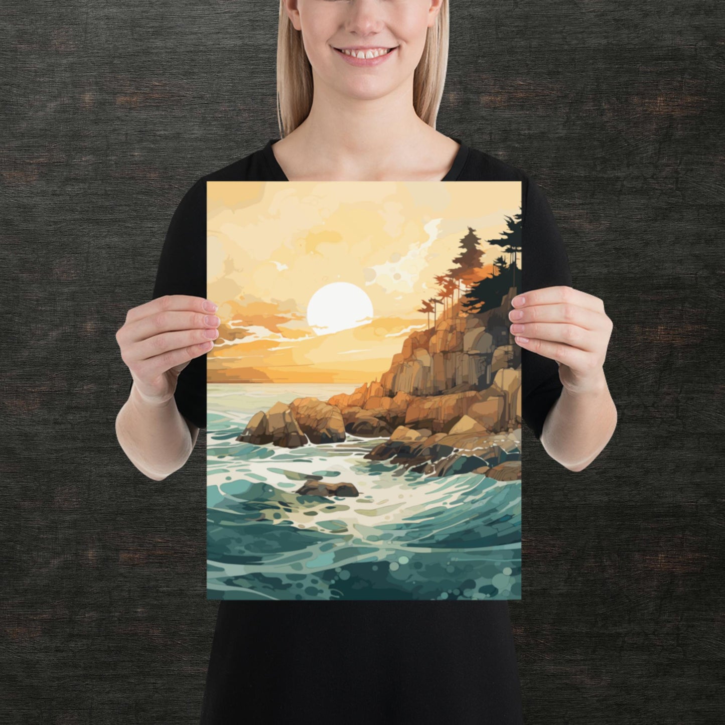 Ocean Rocks Sunset Paper Poster