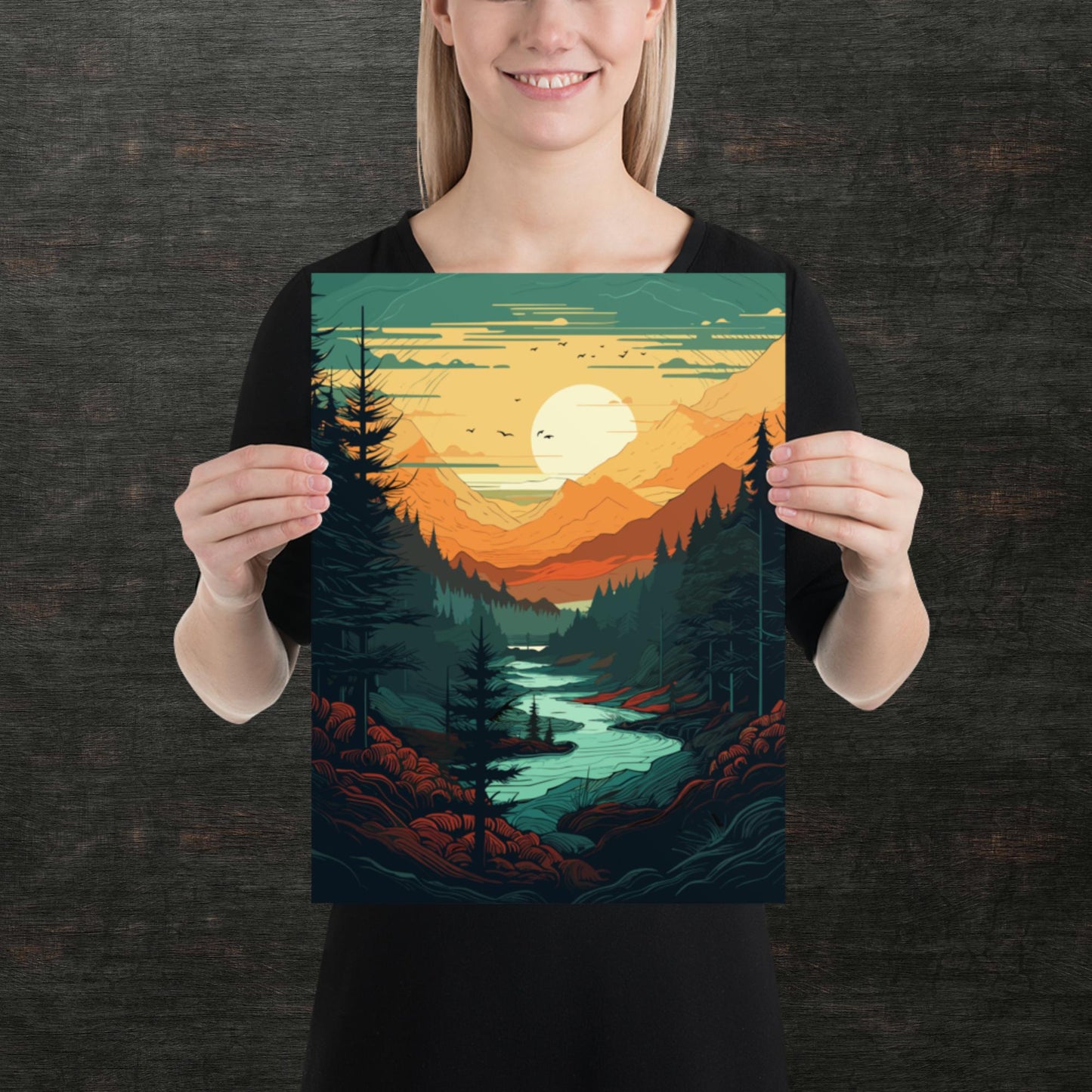 Forest River Sunset Paper Poster