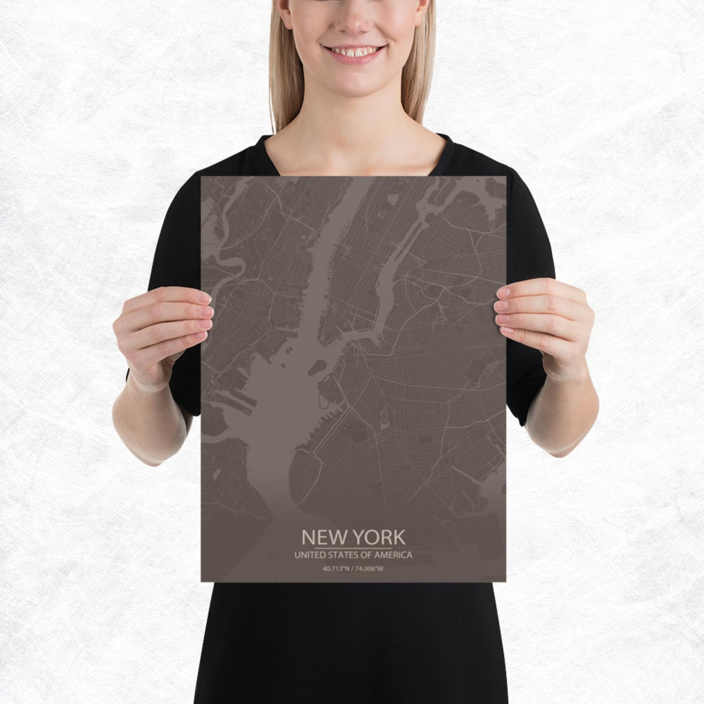 New York Brown and Grey Paper Map