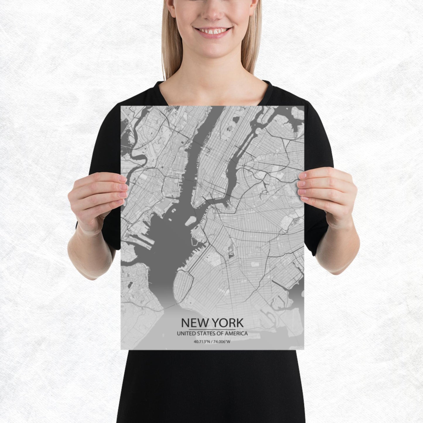 New York Light Grey Paper Map