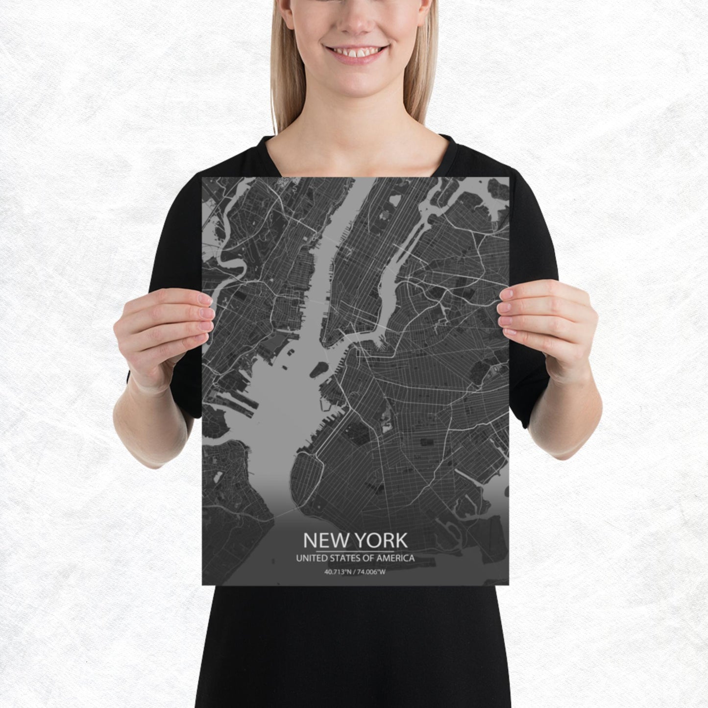 New York Dark Grey Paper Map