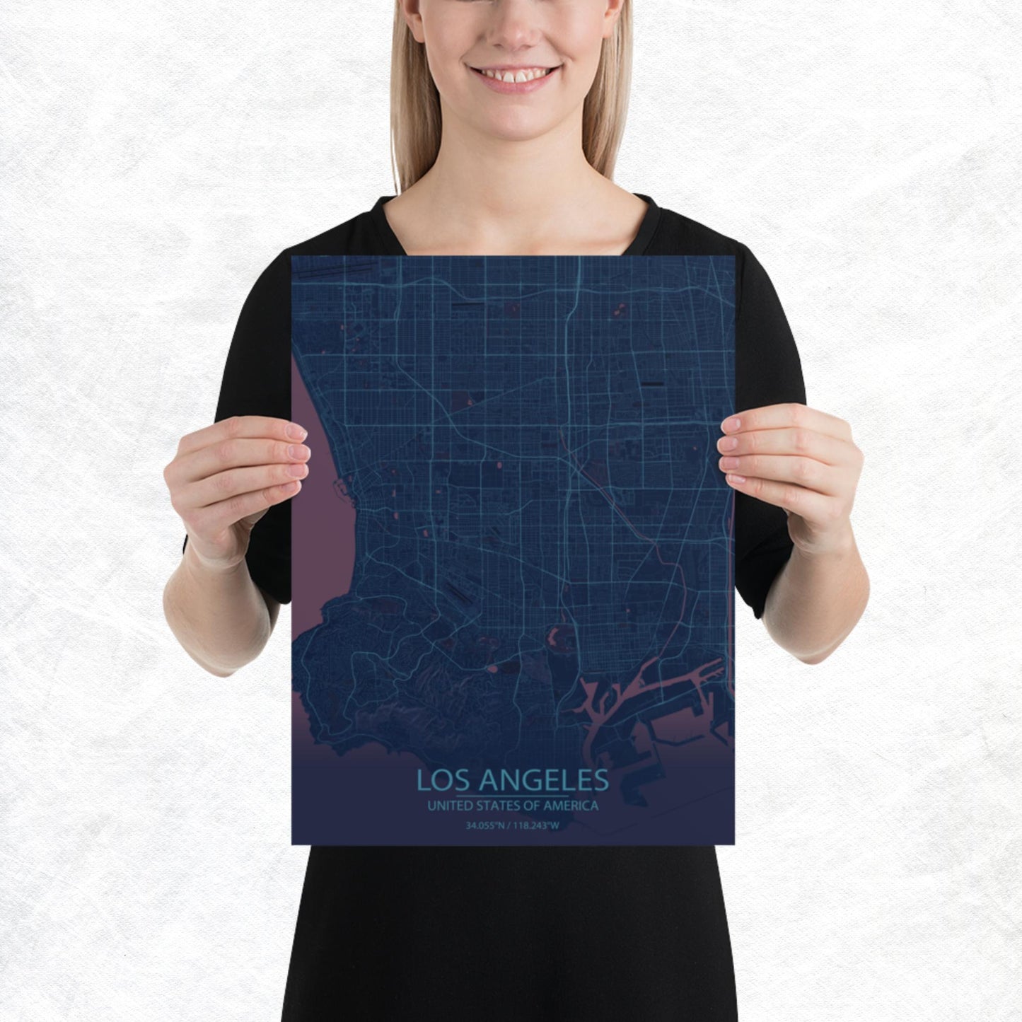 Los Angeles Blue and Purple Paper Map