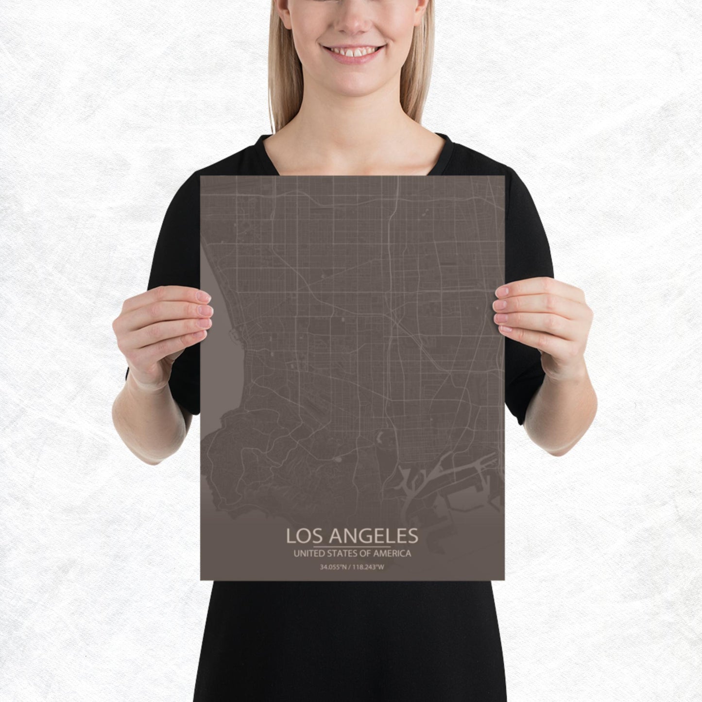 Los Angeles Brown and Grey Paper Map
