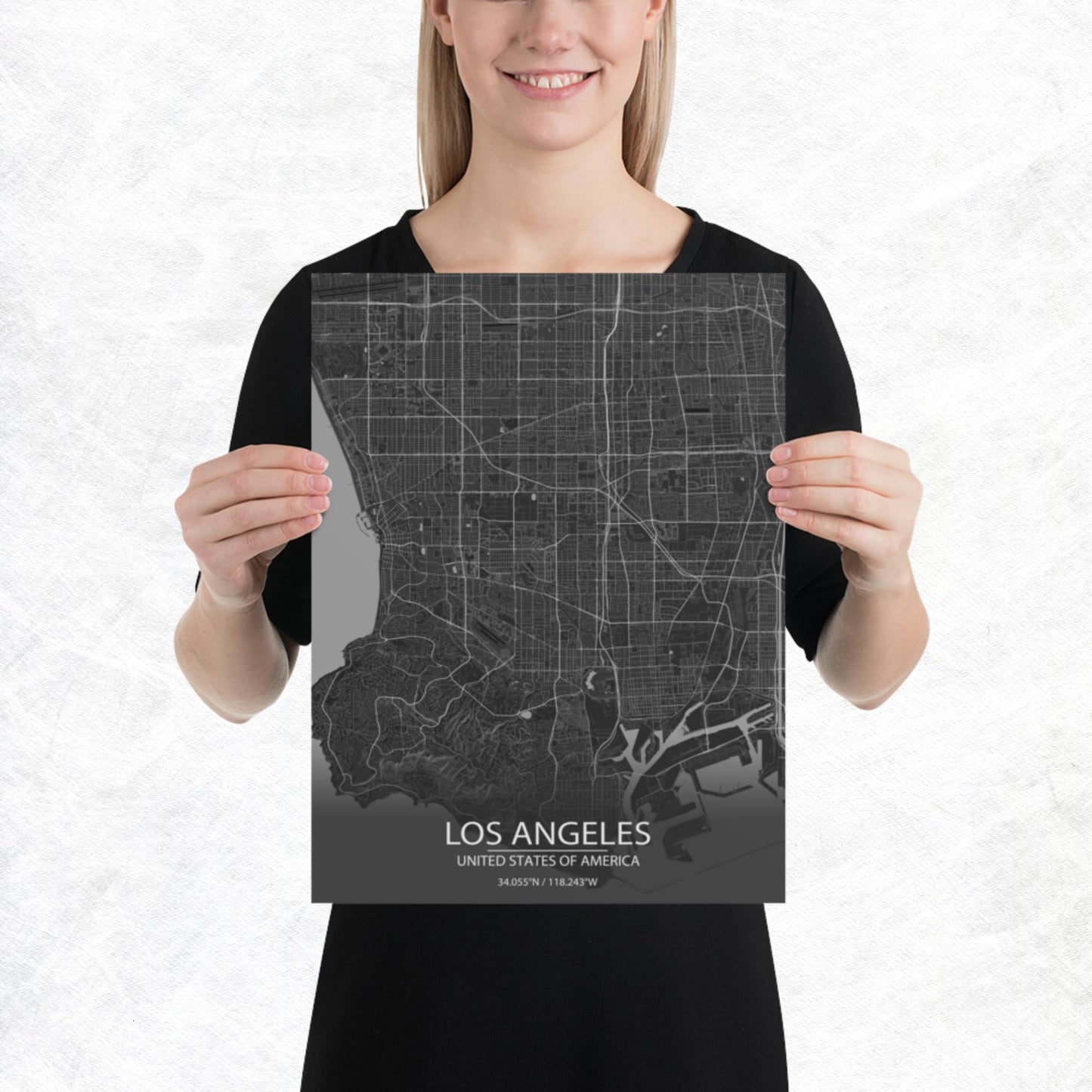 Los Angeles Dark Grey Paper Map
