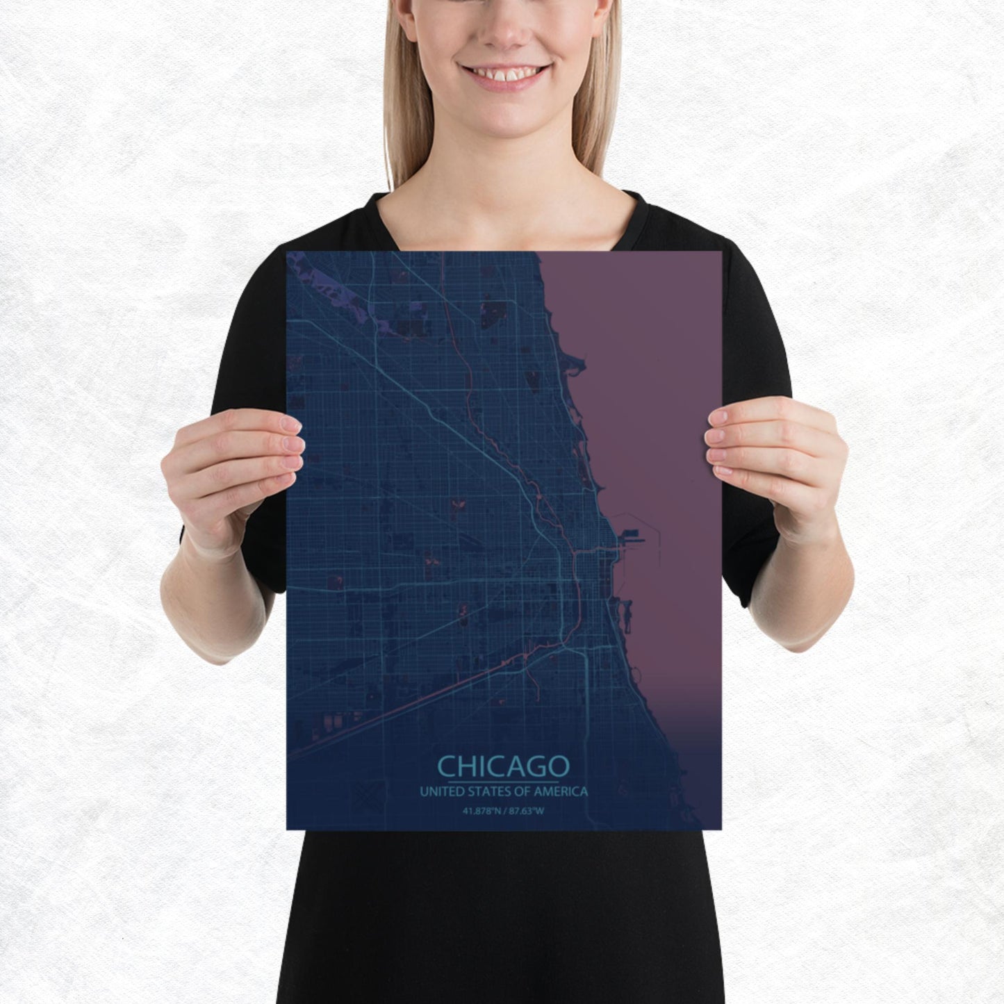 Chicago Blue and Purple Paper Map