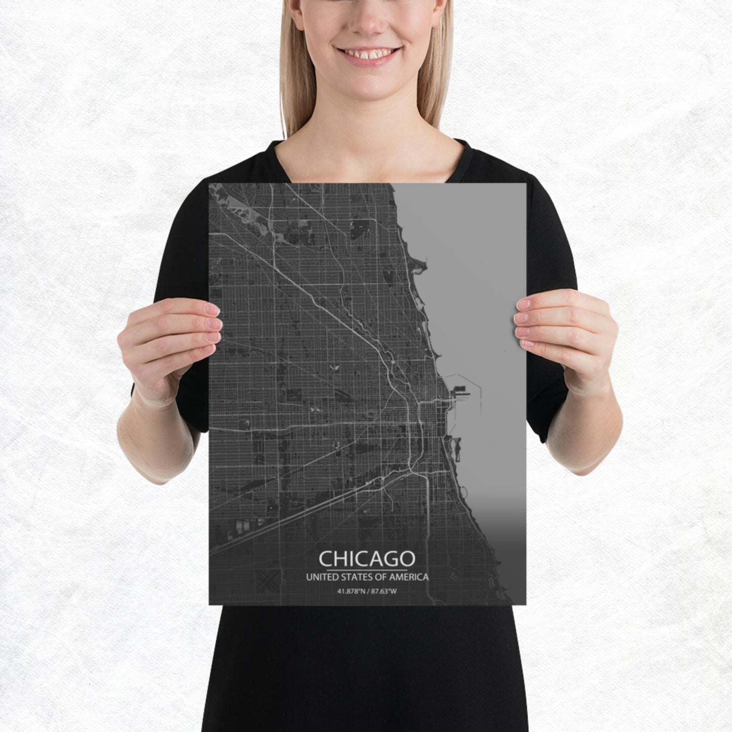 Chicago Dark Grey Paper Map