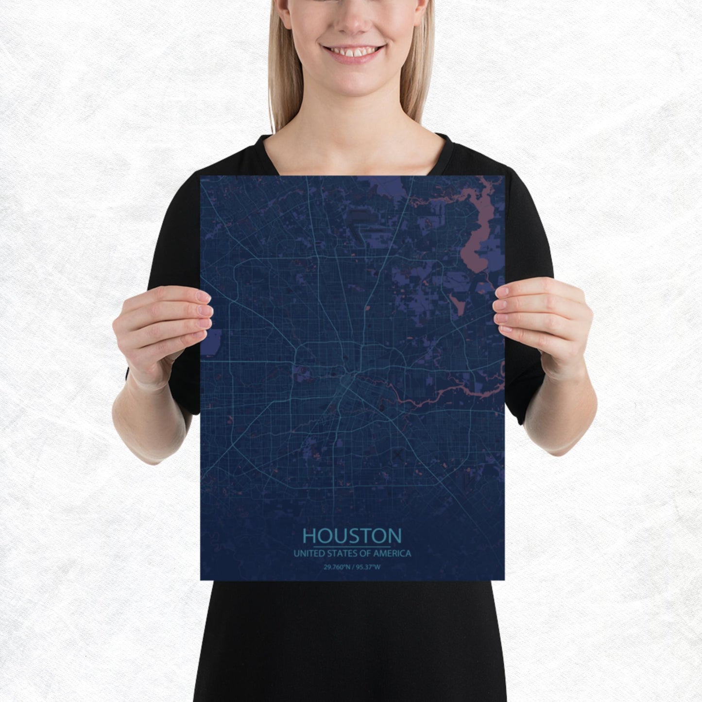 Houston Blue and Purple Paper Map