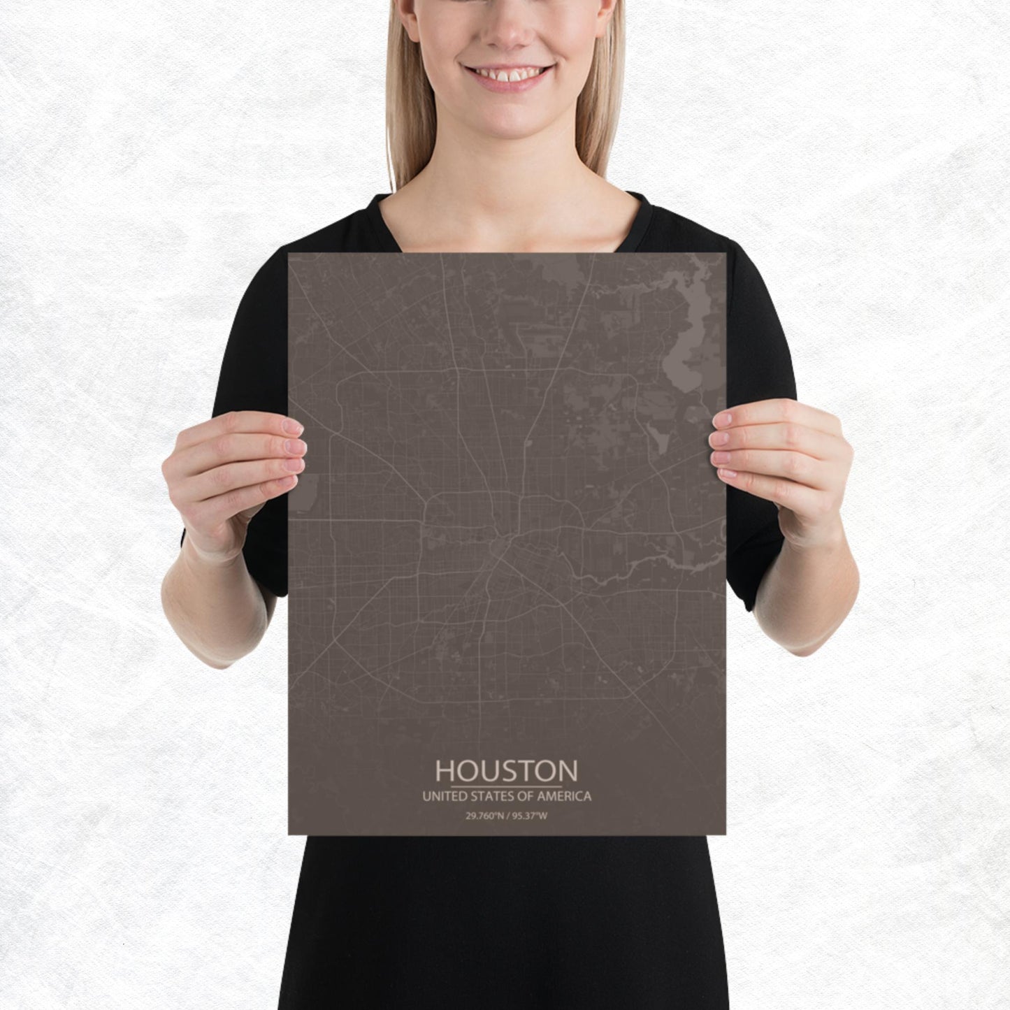 Houston Brown and Grey Paper Map