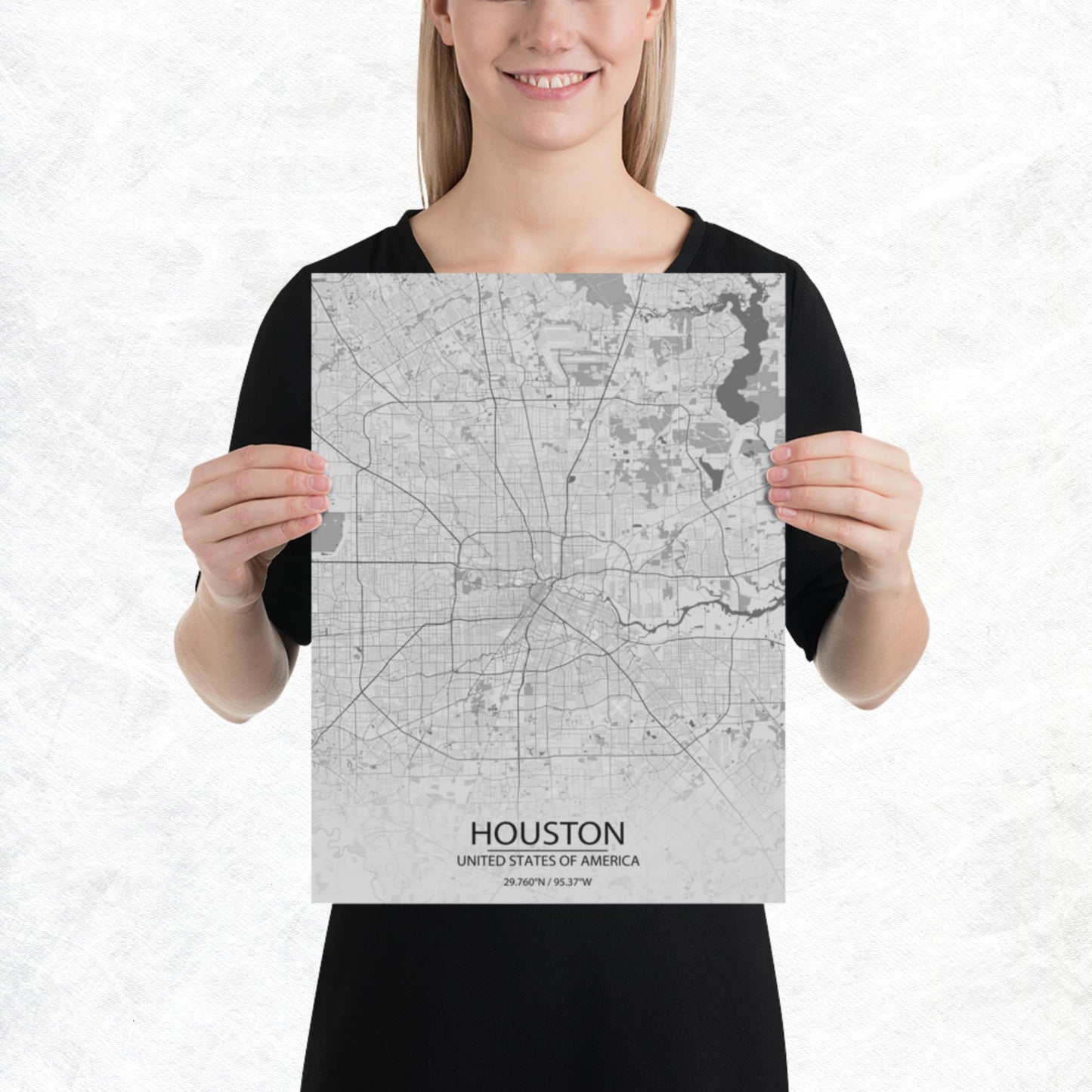 Houston Light Grey Paper Map