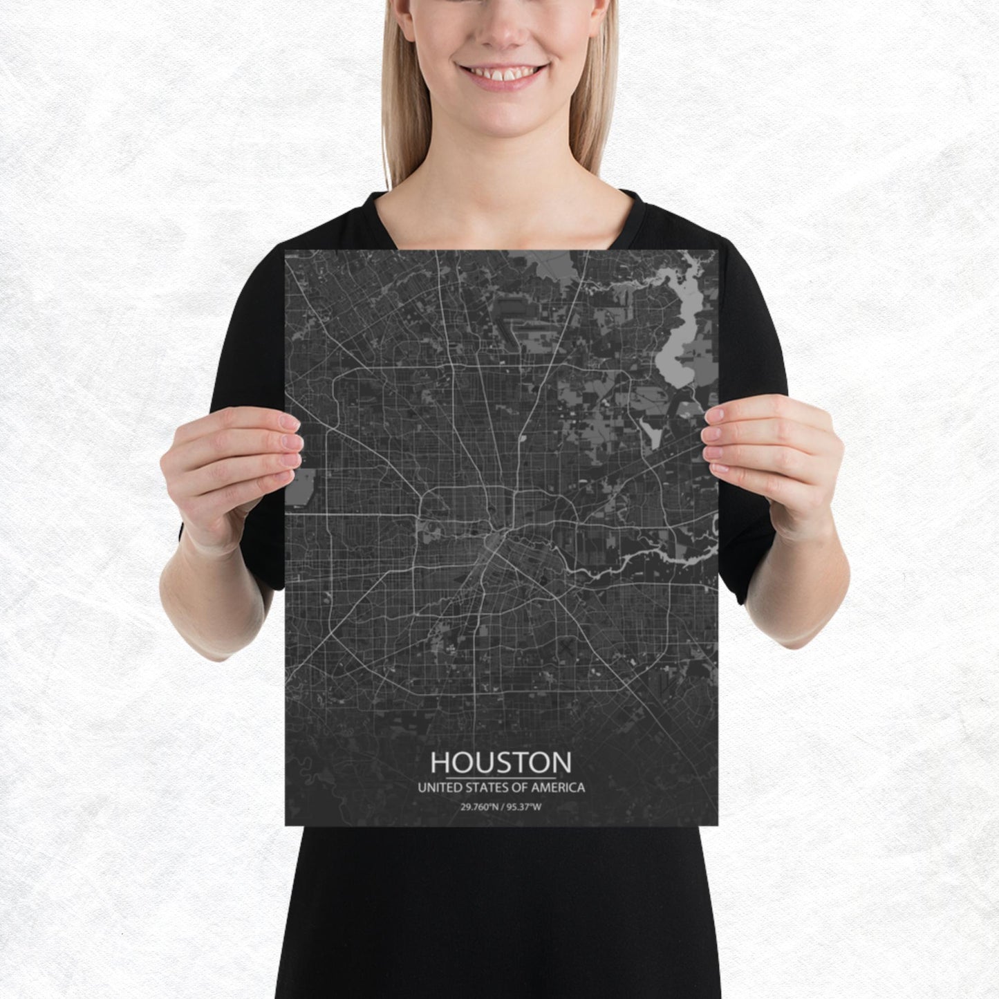 Houston Dark Grey Paper Map