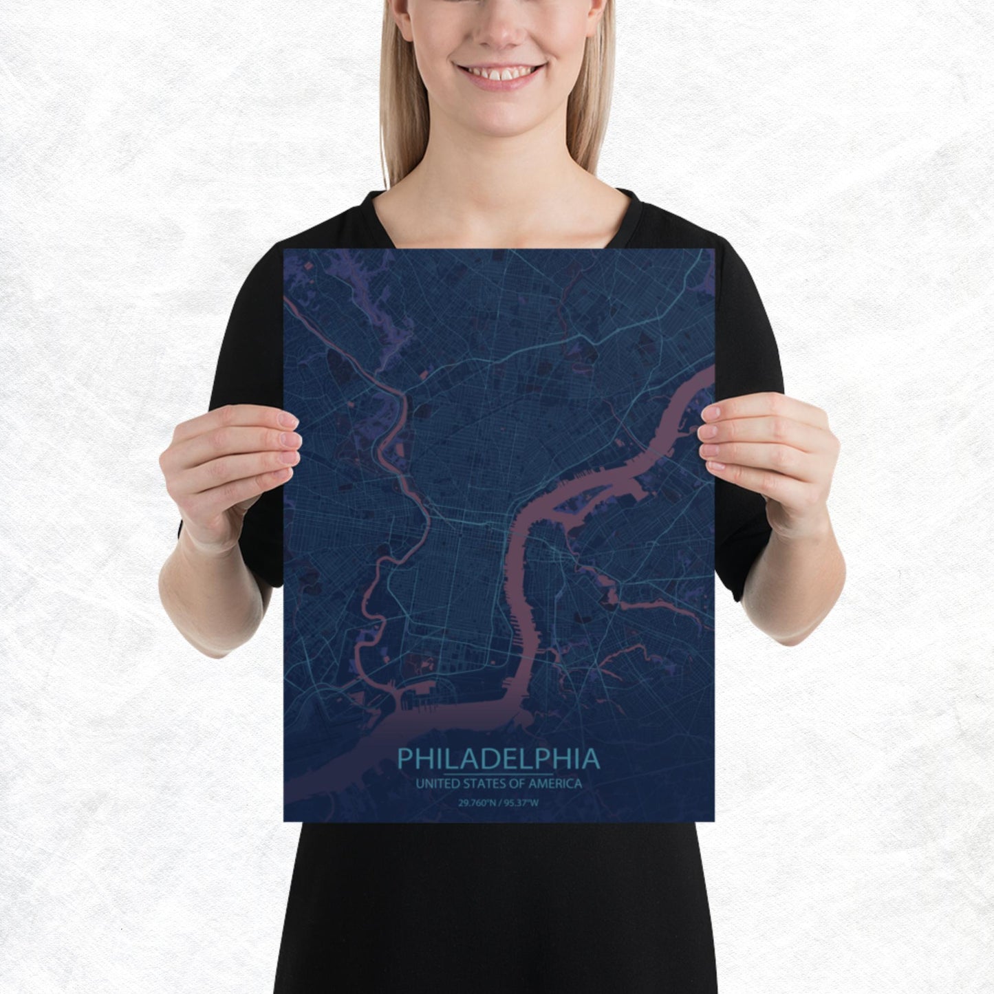 Philadelphia Blue and Purple Paper Map