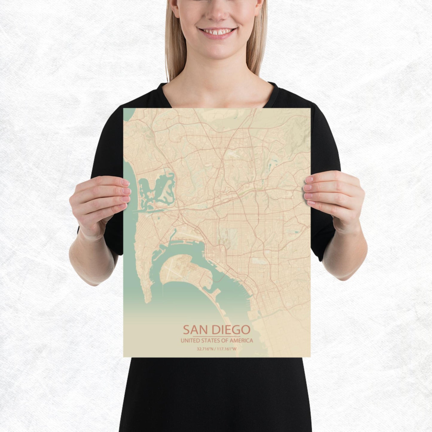 San Diego Vintage Style Paper Map