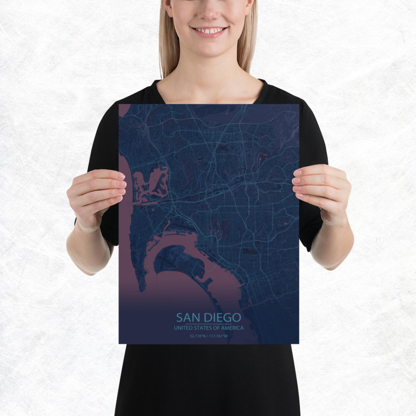San Diego Blue and Purple Paper Map