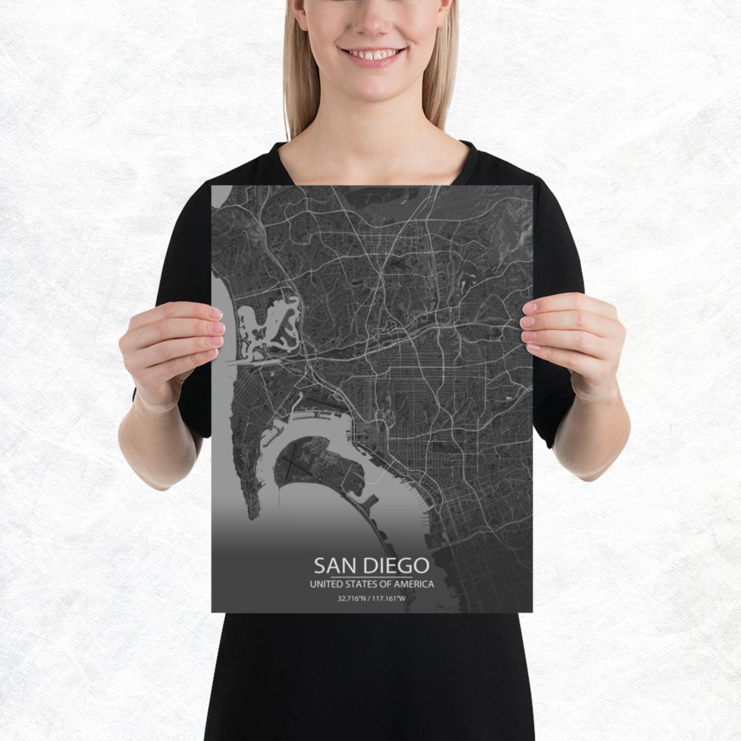 San Diego Dark Grey Paper Map