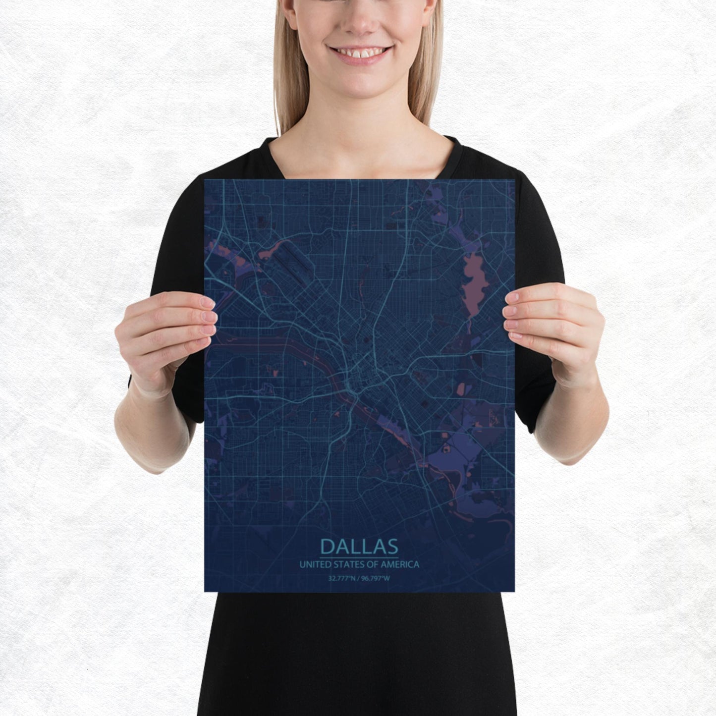 Dallas Blue and Purple Paper Map