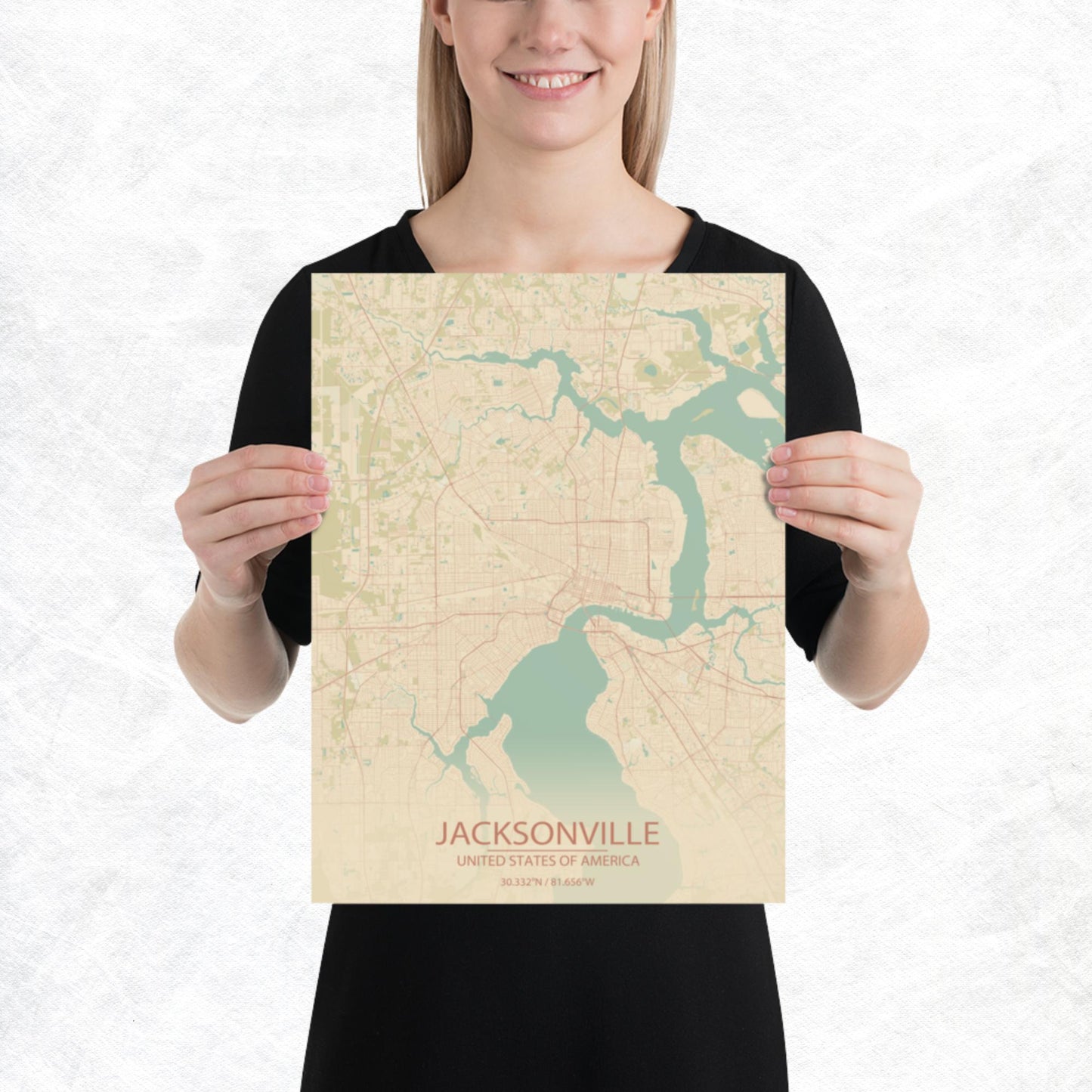 Jacksonville Vintage Style Paper Map
