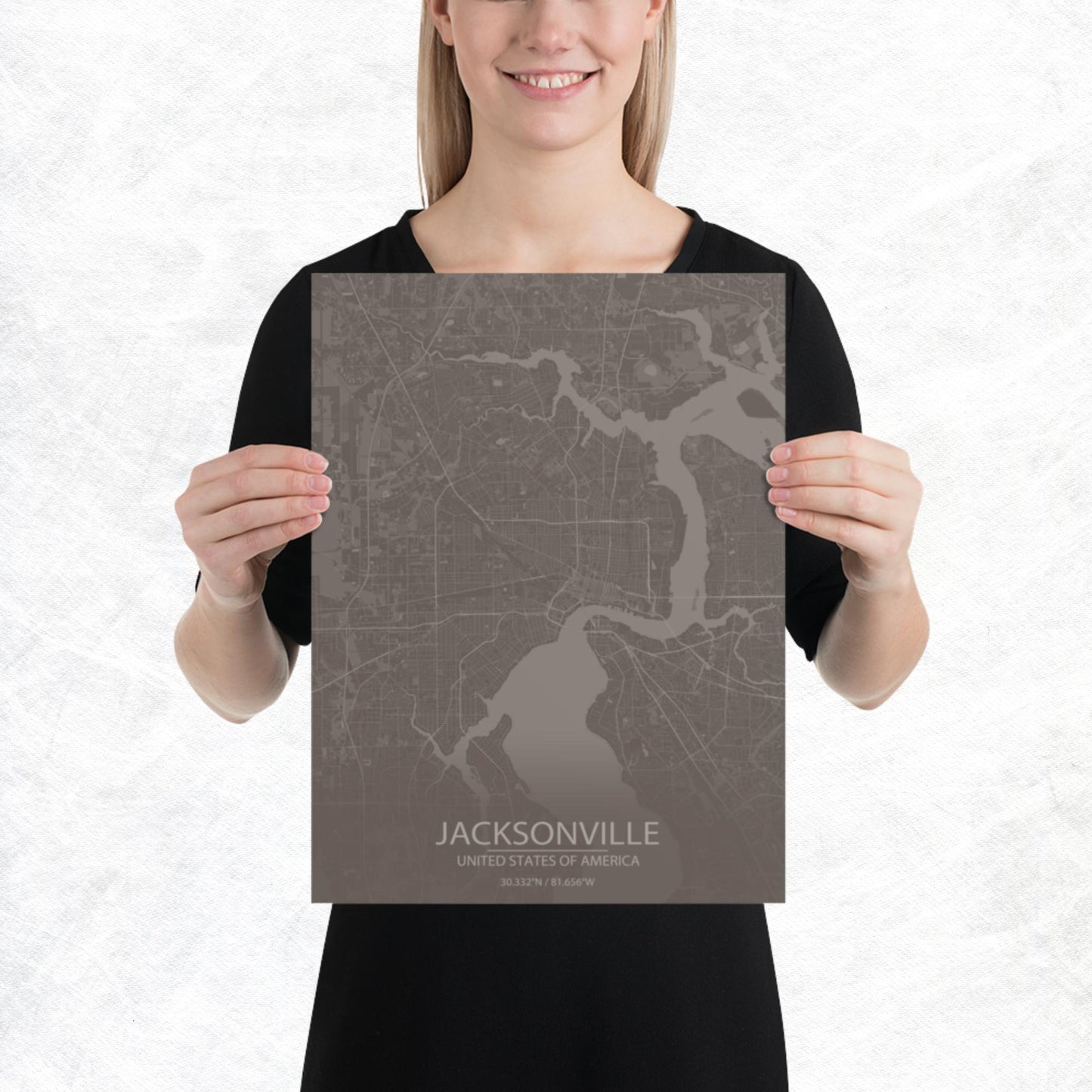 Jacksonville Brown and Grey Paper Map