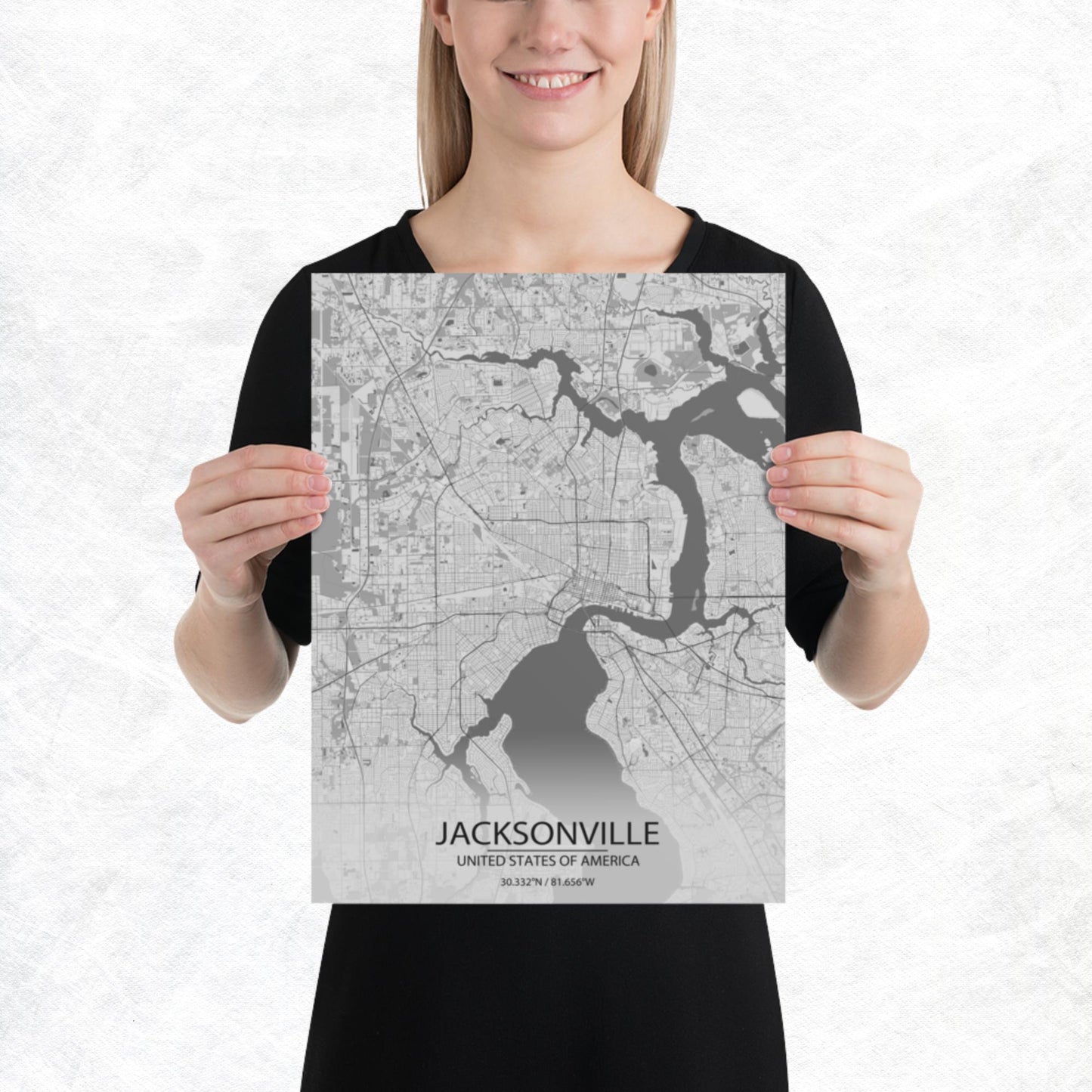 Jacksonville Light Grey Paper Map