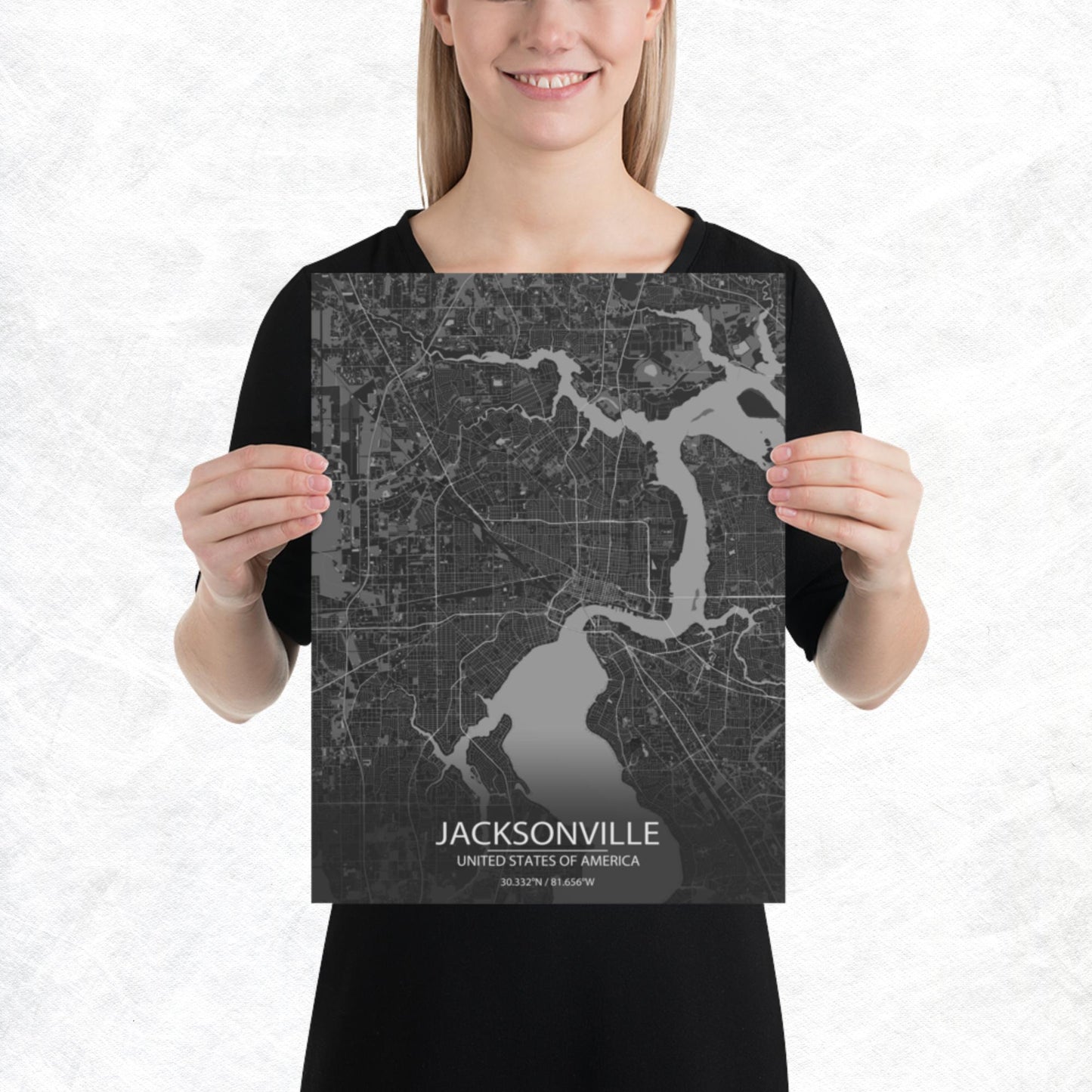Jacksonville Dark Grey Paper Map