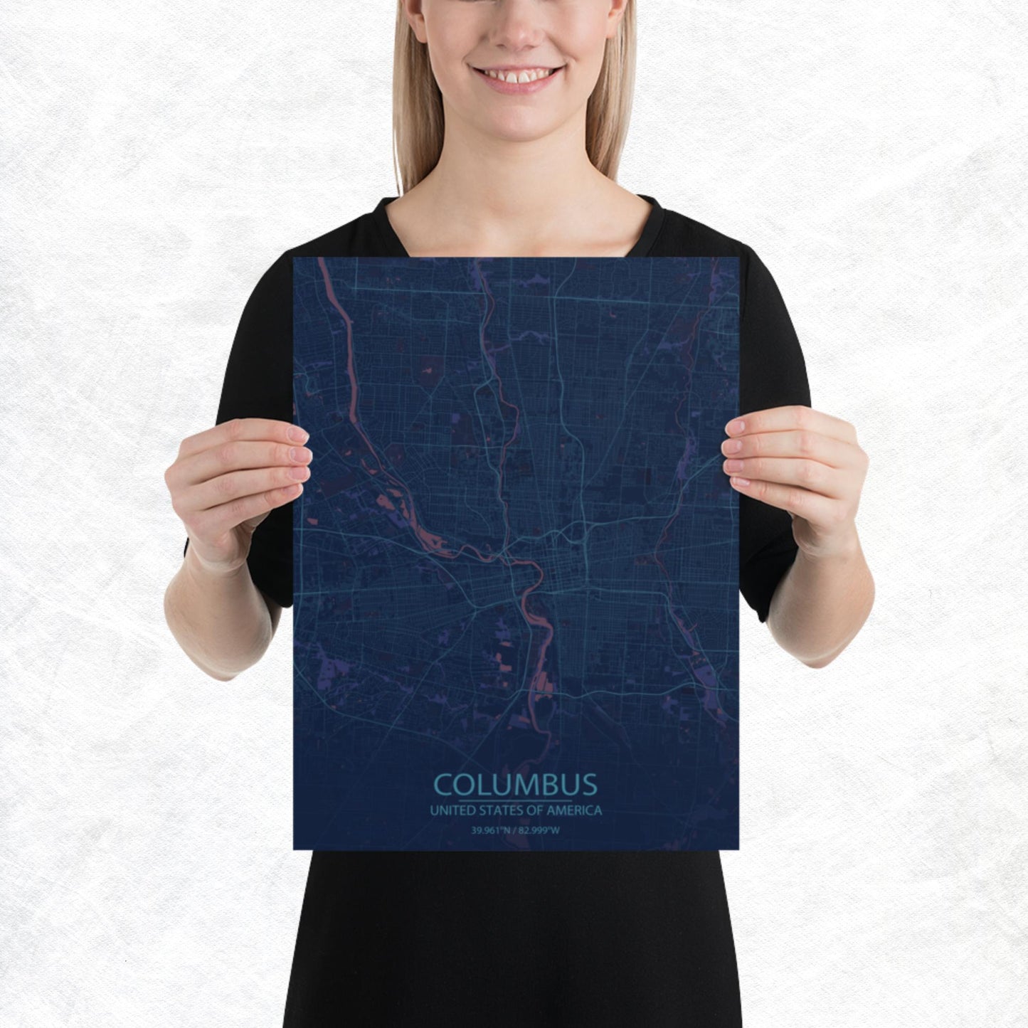 Columbus Blue and Purple Paper Map