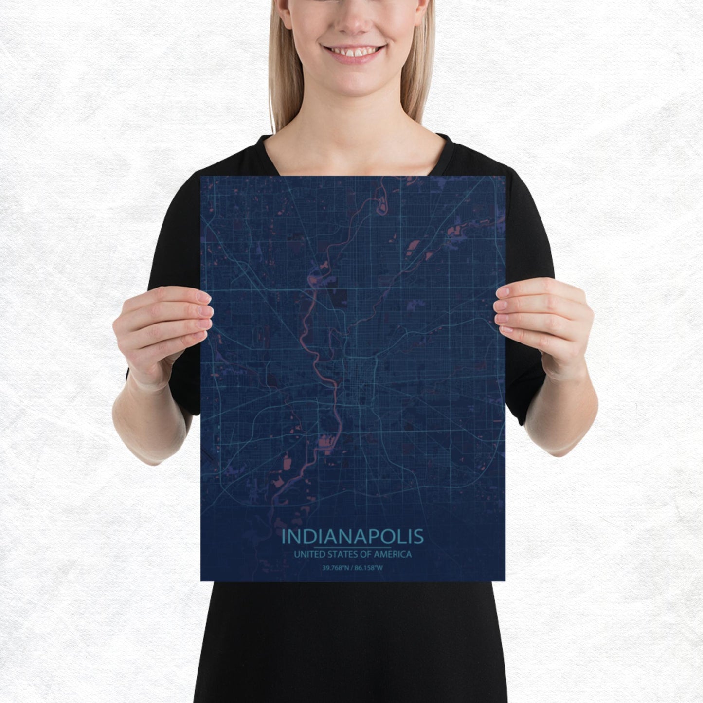 Indianapolis Blue and Purple Paper Map
