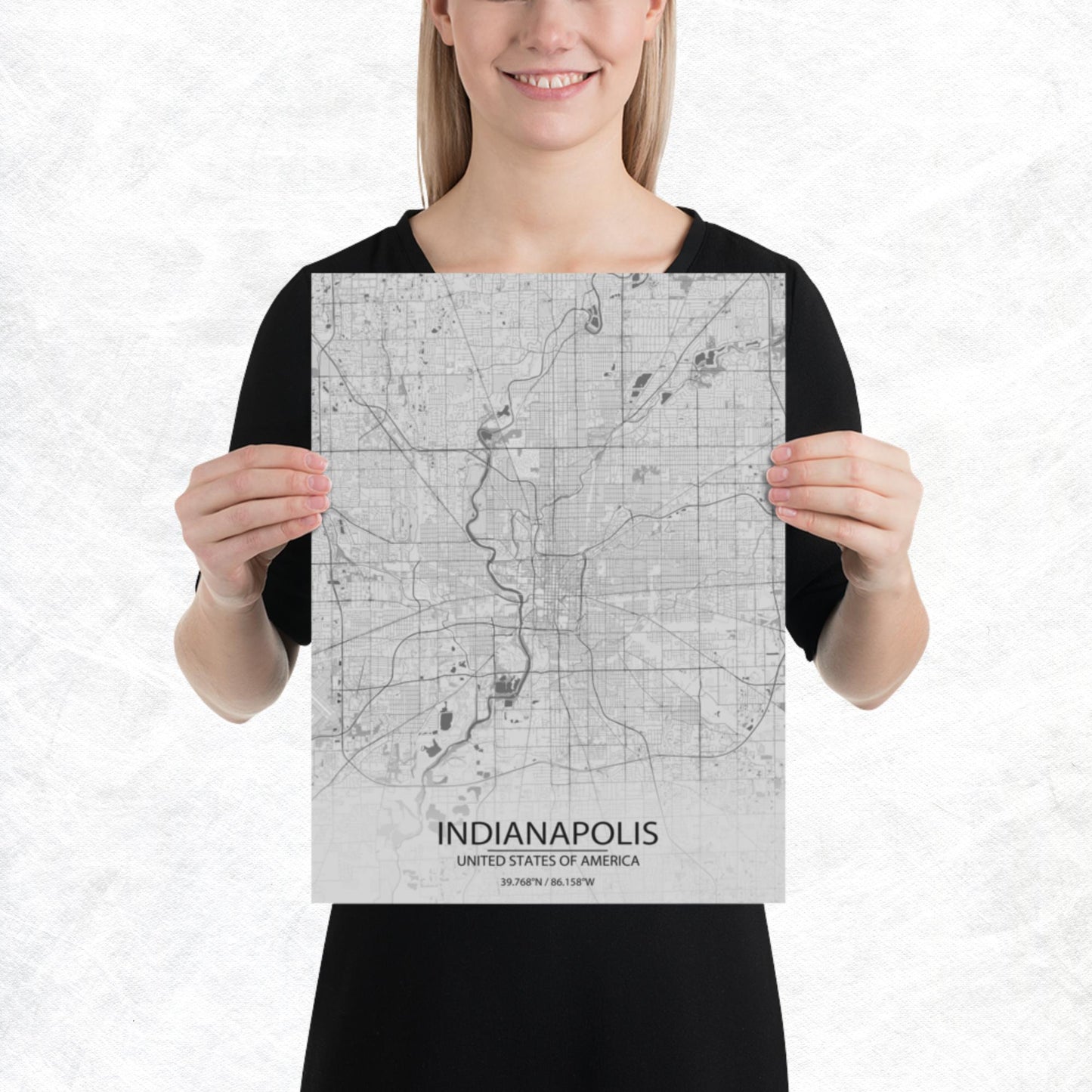 Indianapolis Light Grey Paper Map