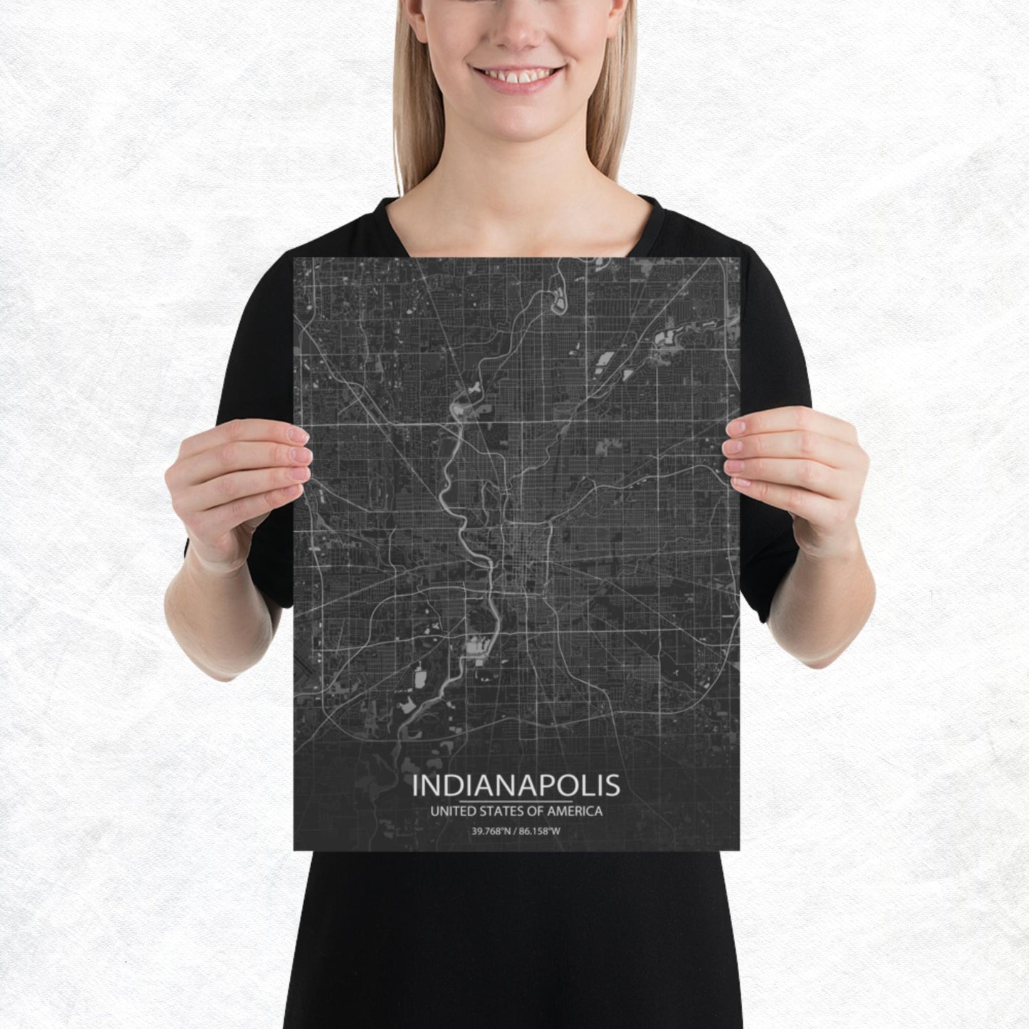Indianapolis Dark Grey Paper Map