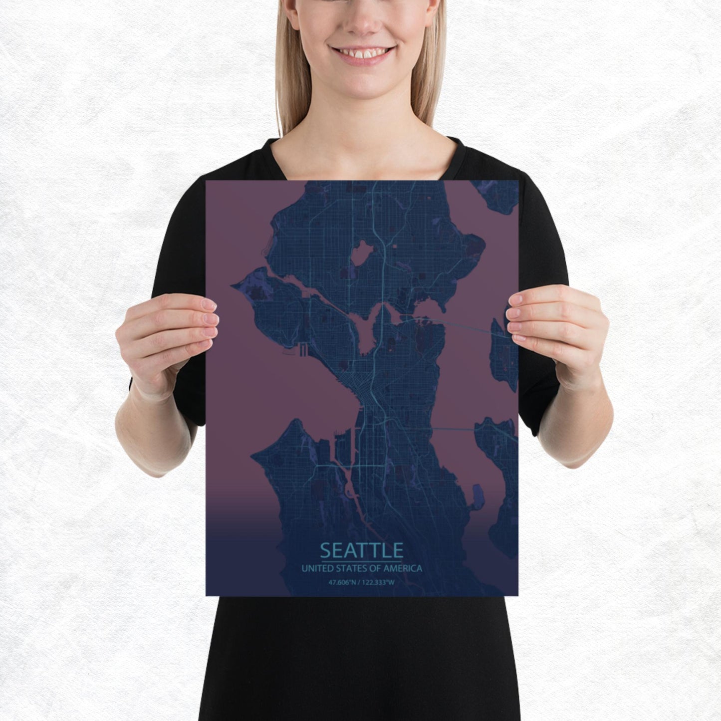 Seattle Blue and Purple Paper Map