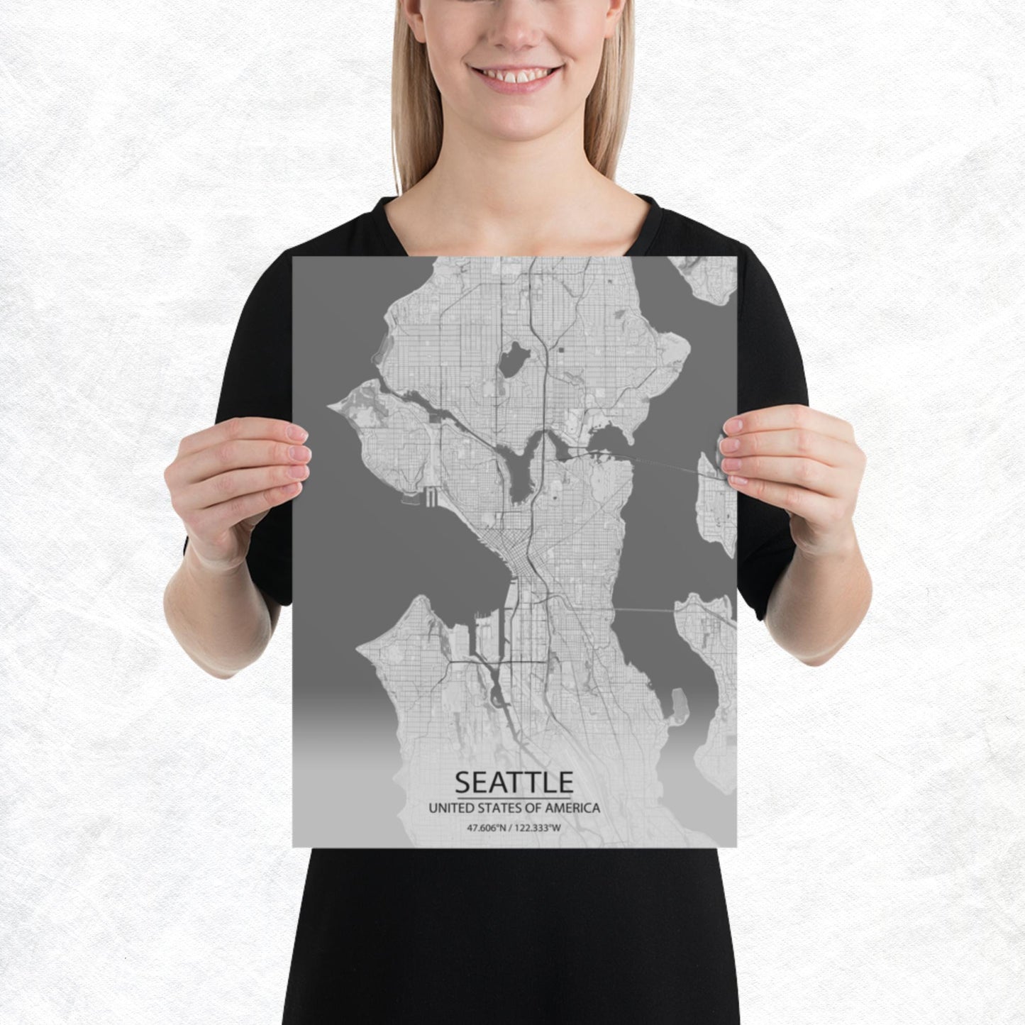 Seattle Light Grey Paper Map