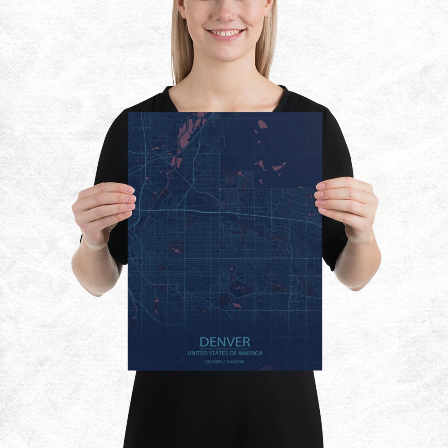 Denver Blue and Purple Paper Map