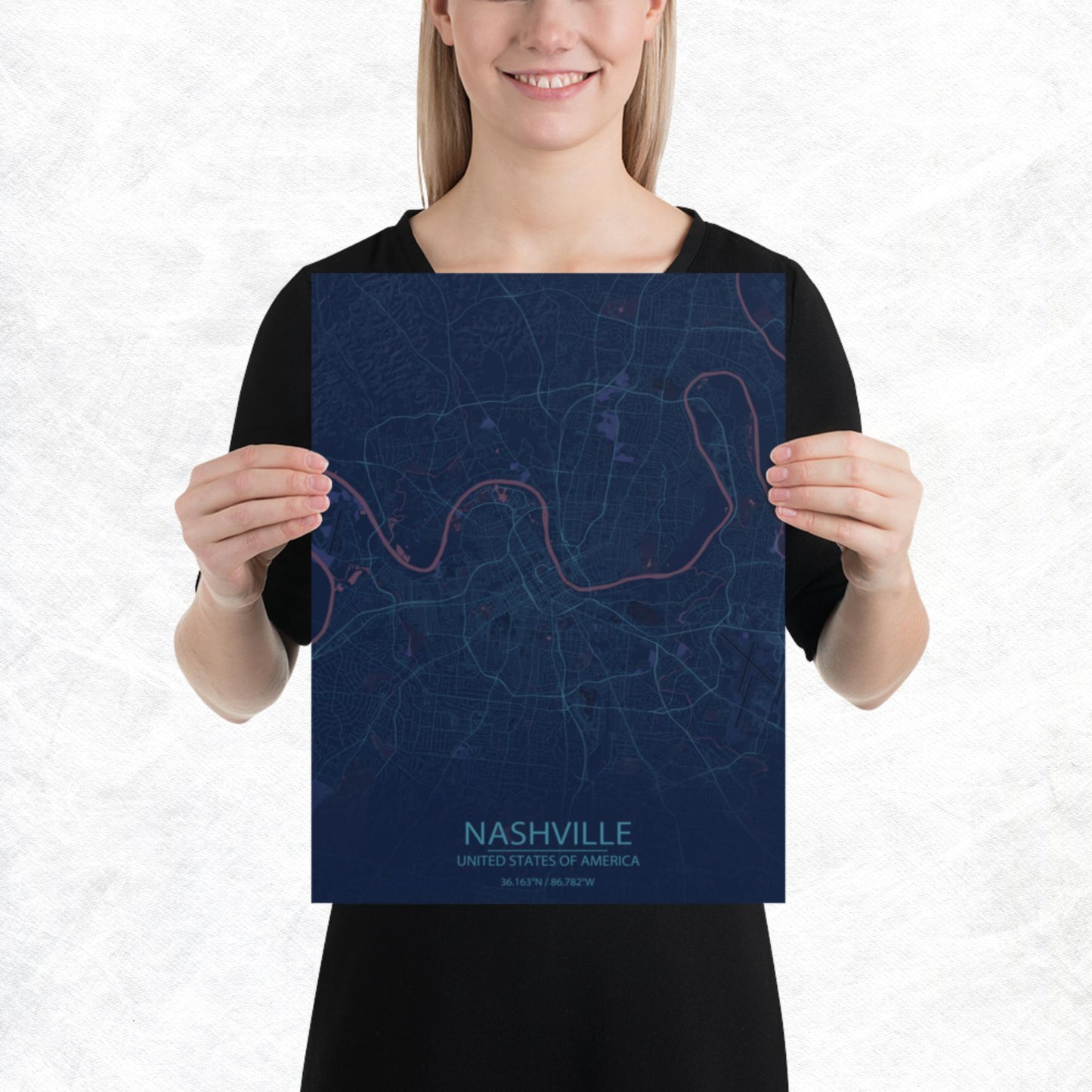 Nashville Blue and Purple Paper Map