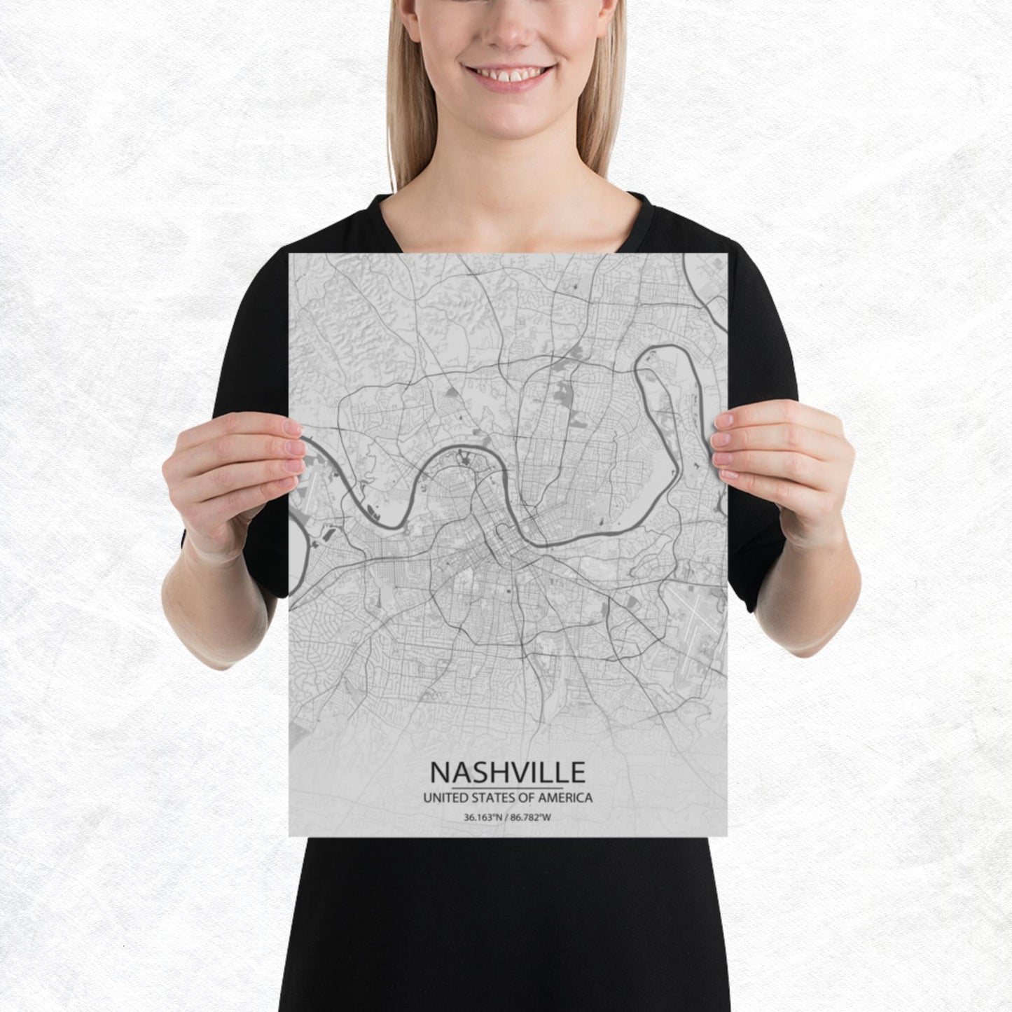 Nashville Light Grey Paper Map