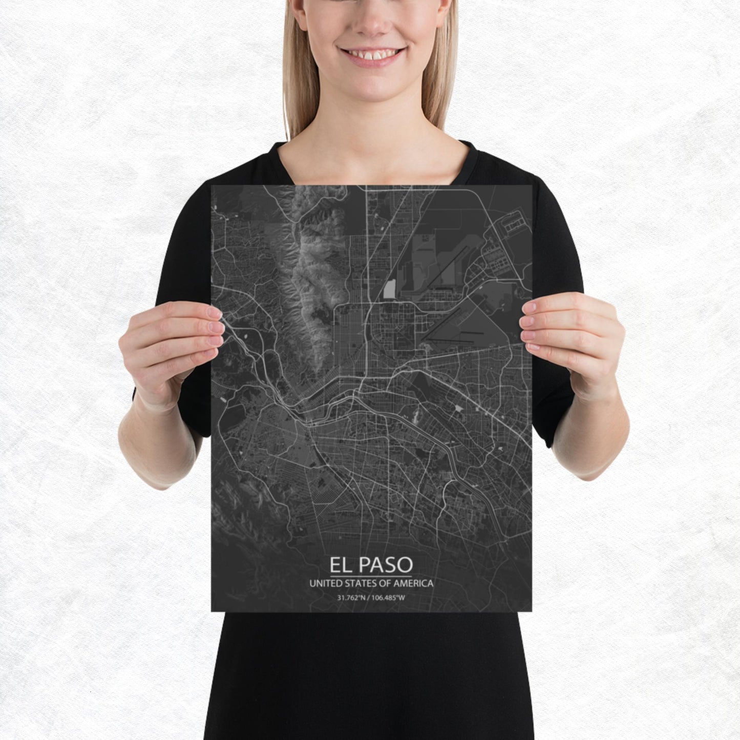 El Paso Dark Grey Paper Map