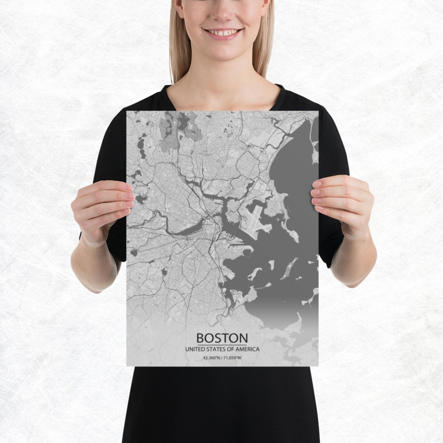 Boston Light Grey Paper Map