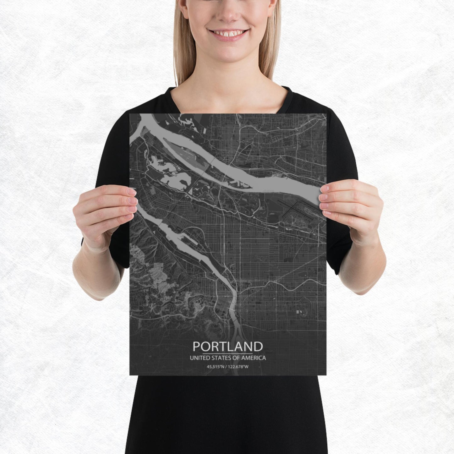 Portland Dark Grey Paper Map