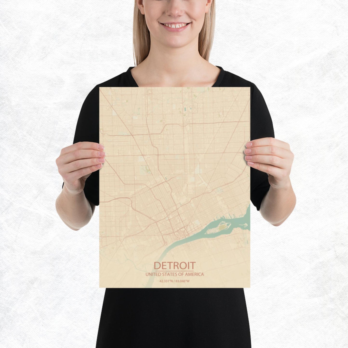 Detroit Vintage Style Paper Map