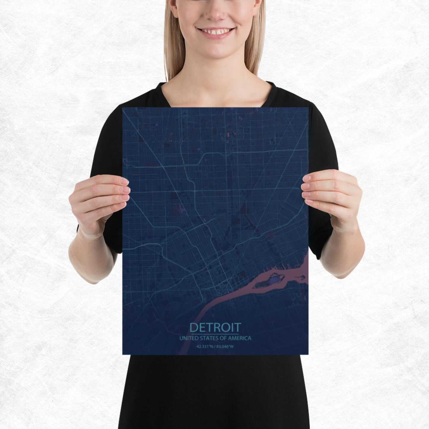 Detroit Blue and Purple Paper Map