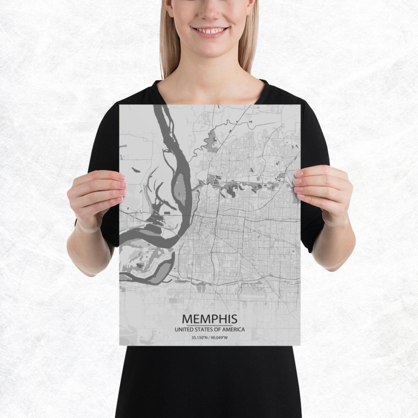 Memphis Light Grey Paper Map