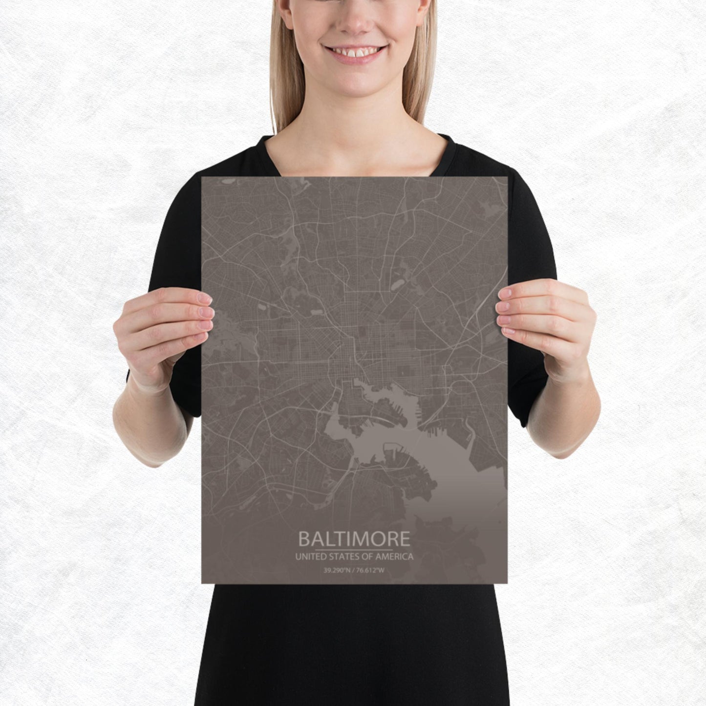 Baltimore Brown and Grey Paper Map