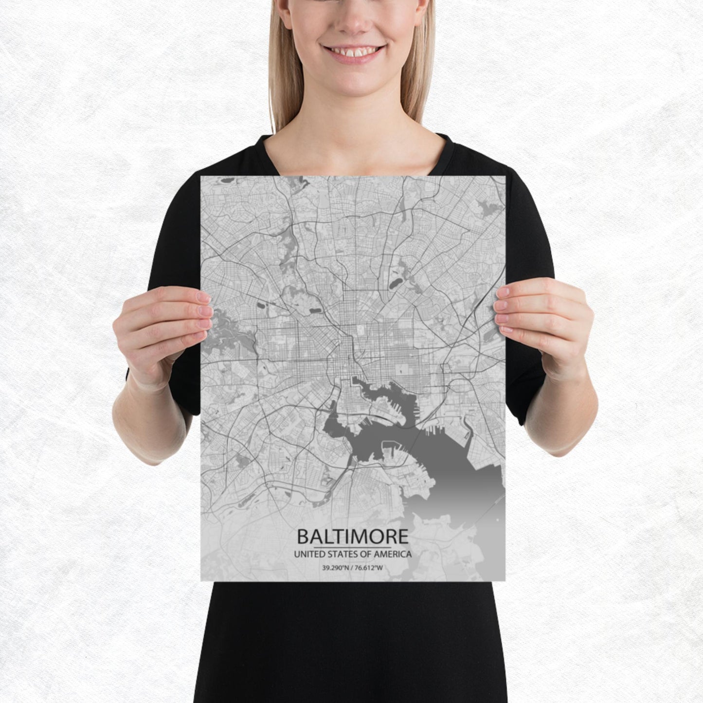 Baltimore Light Grey Paper Map