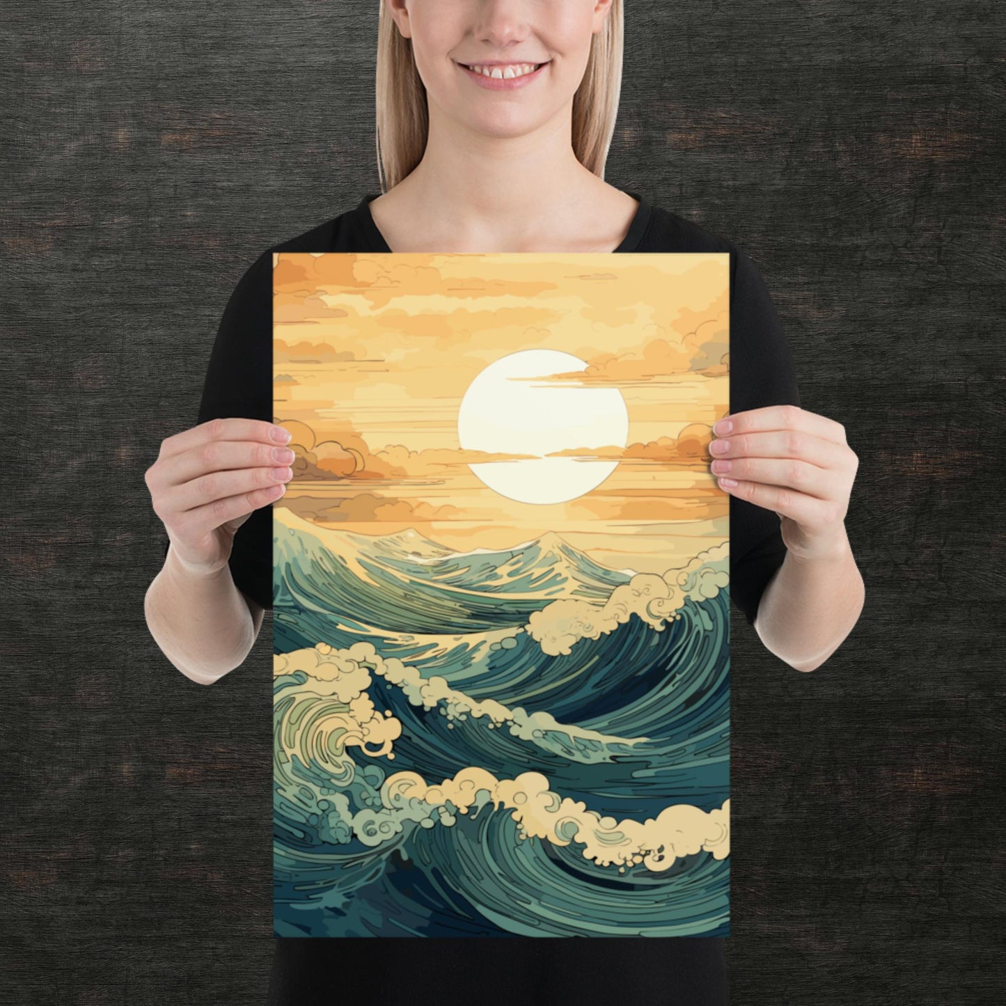 Wavy Sea Sunset Paper Poster